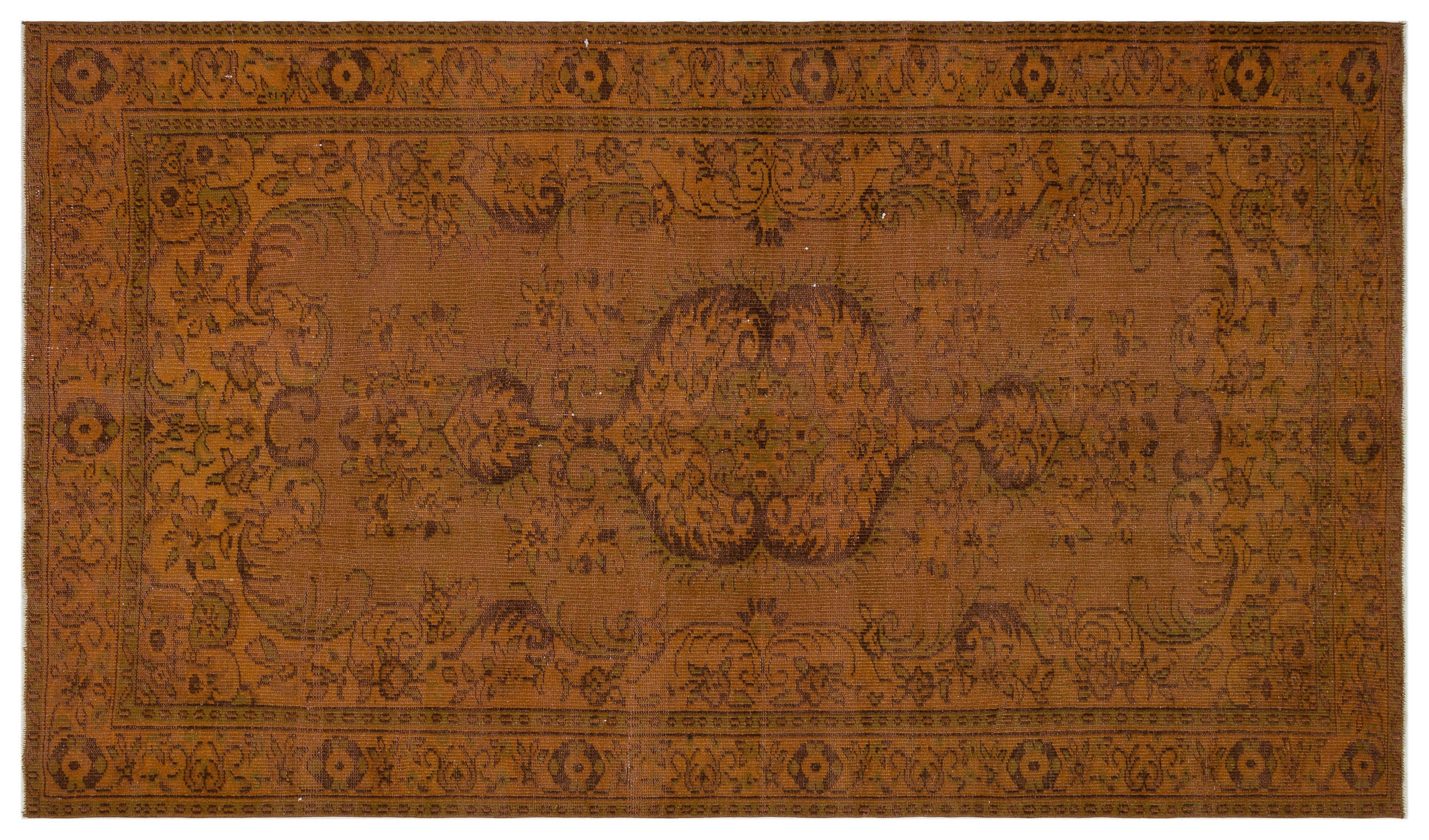 Brown Over Dyed Vintage Rug 5'8'' x 9'9'' ft 172 x 296 cm