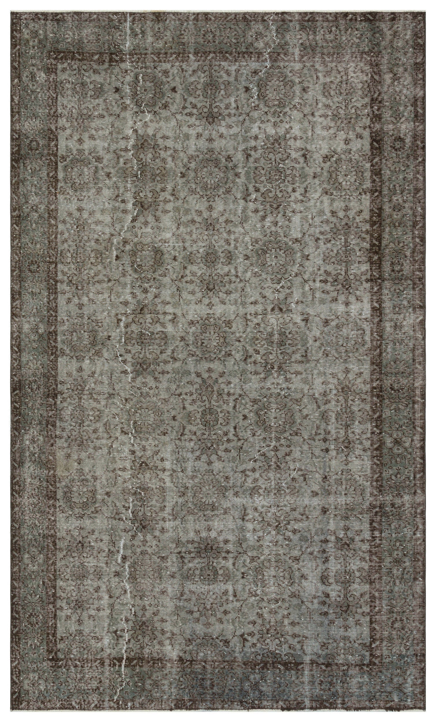 Gray Over Dyed Vintage Rug 5'8'' x 9'9'' ft 173 x 296 cm