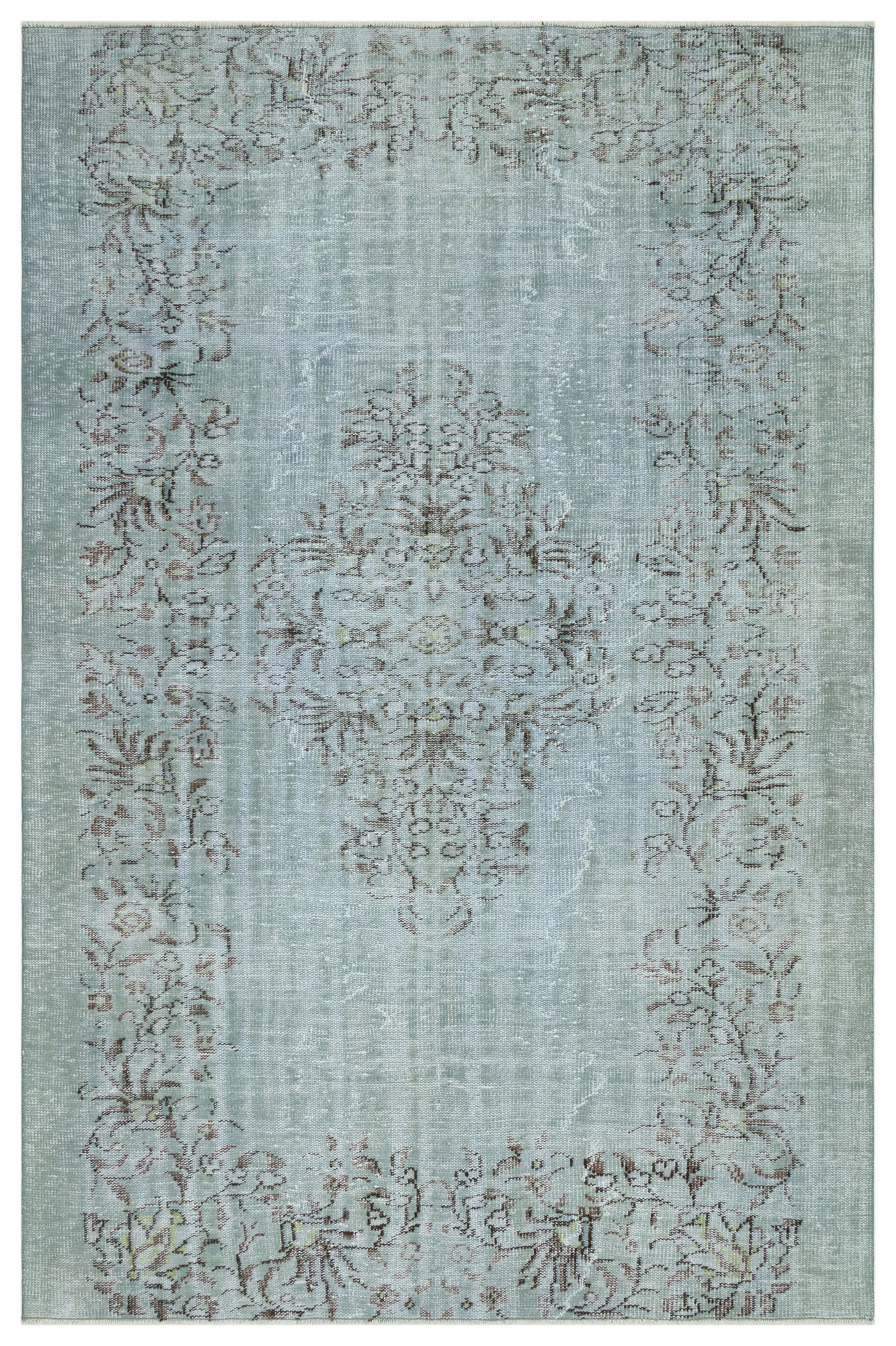 Stone Blue Over Dyed Rug | Traditional Design Rug | Turkish Rug | Hand Weaving Rug  | Bedroom Rug | Wool Rug | Vintage Rug | Patterned Rug  | Naturel Rug | Boho Rug I 6'1'' x 9'3'' ft 186 x 282 cm