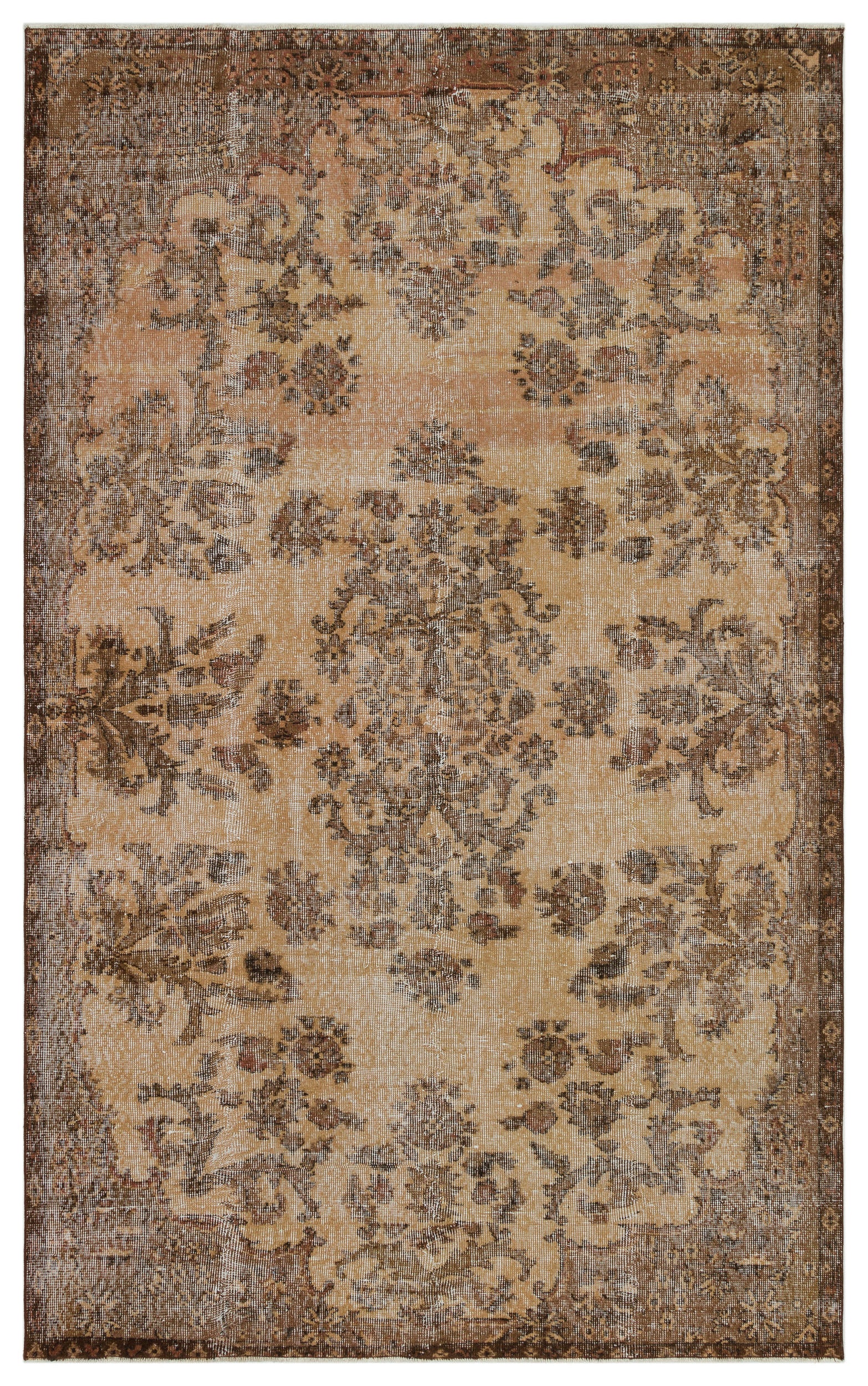 Brown Over Dyed Vintage Rug 5'3'' x 8'8'' ft 161 x 263 cm