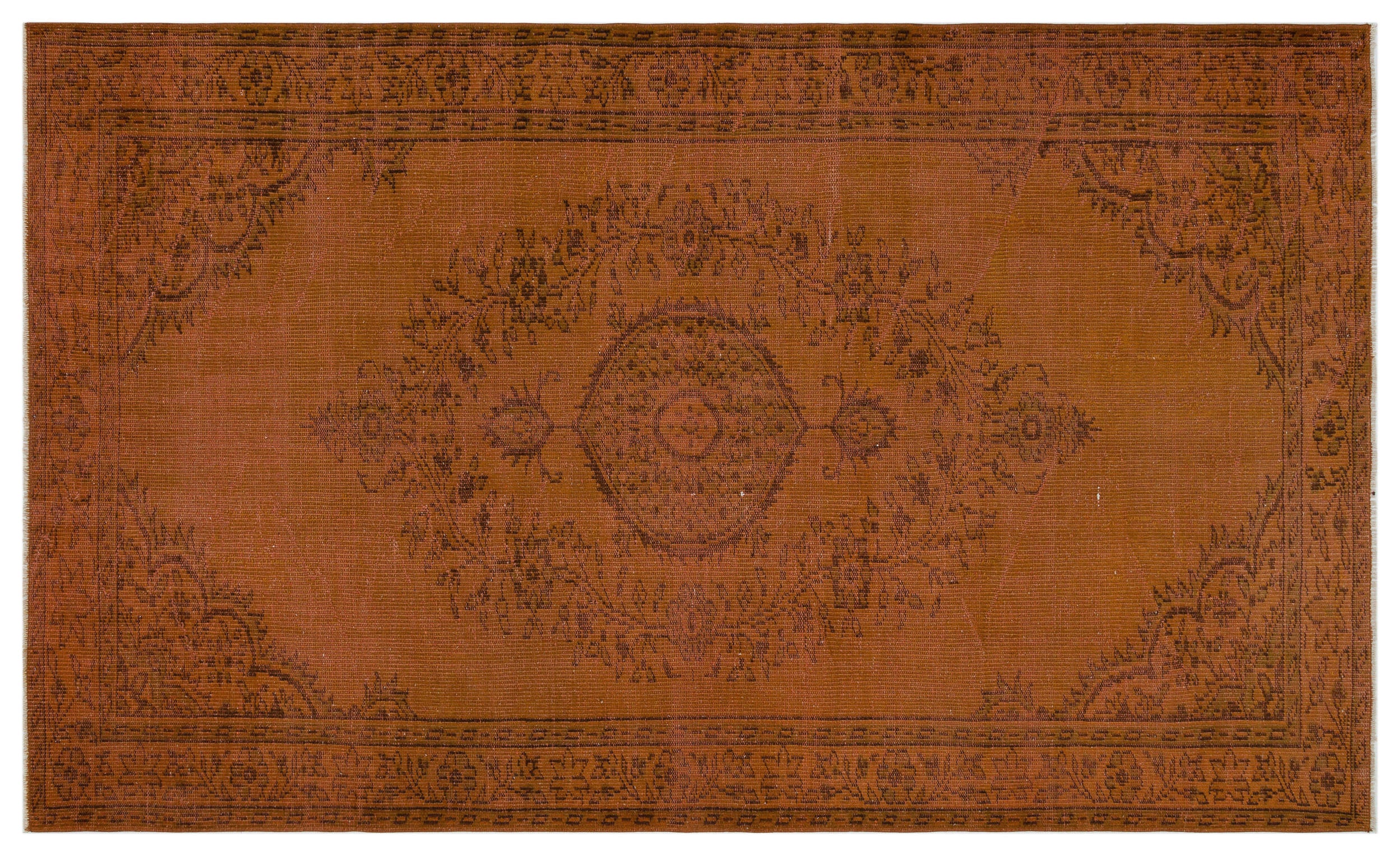 Brown Over Dyed Vintage Rug 5'5'' x 9'1'' ft 164 x 277 cm