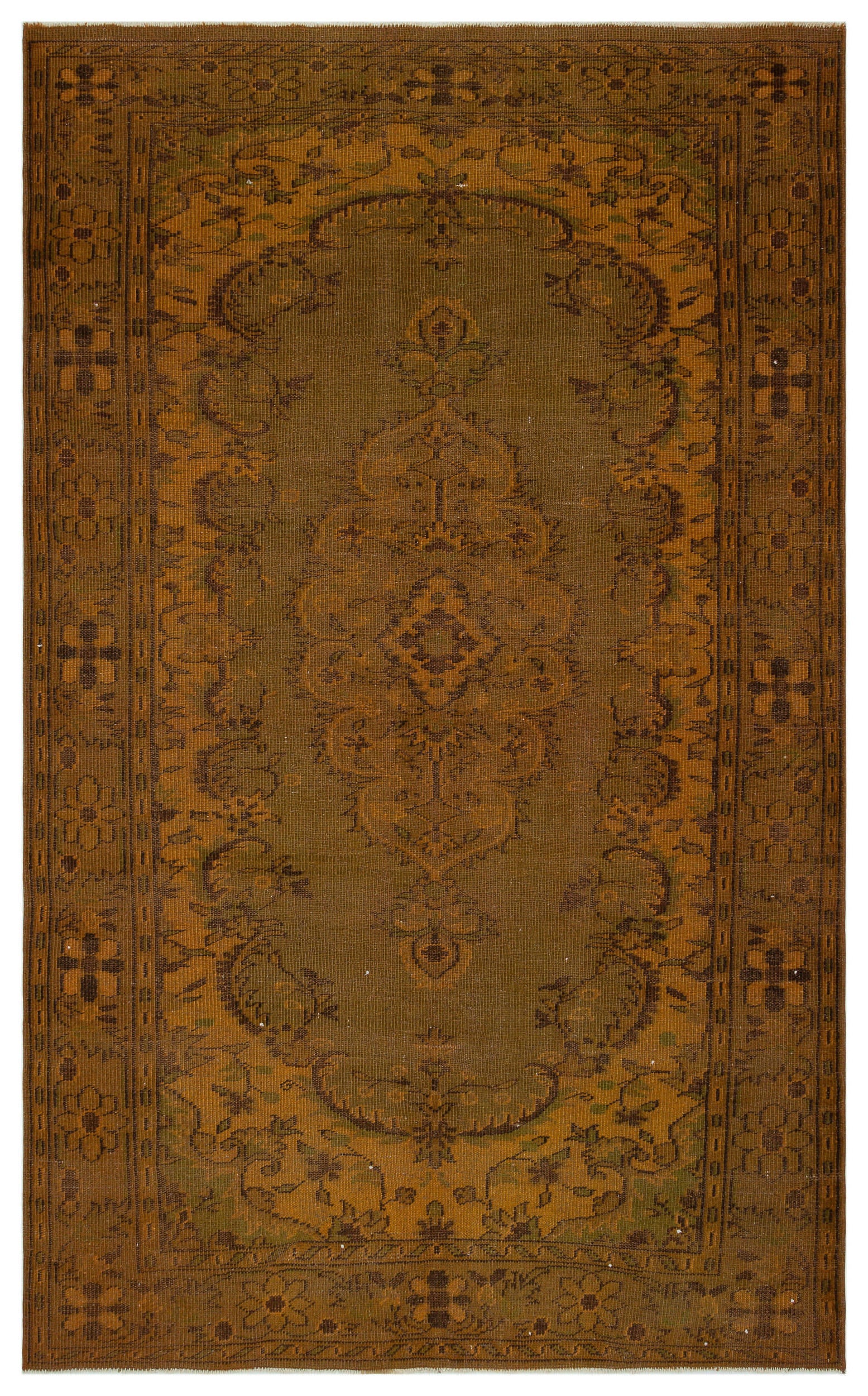 Brown Over Dyed Vintage Rug 5'8'' x 9'4'' ft 172 x 285 cm