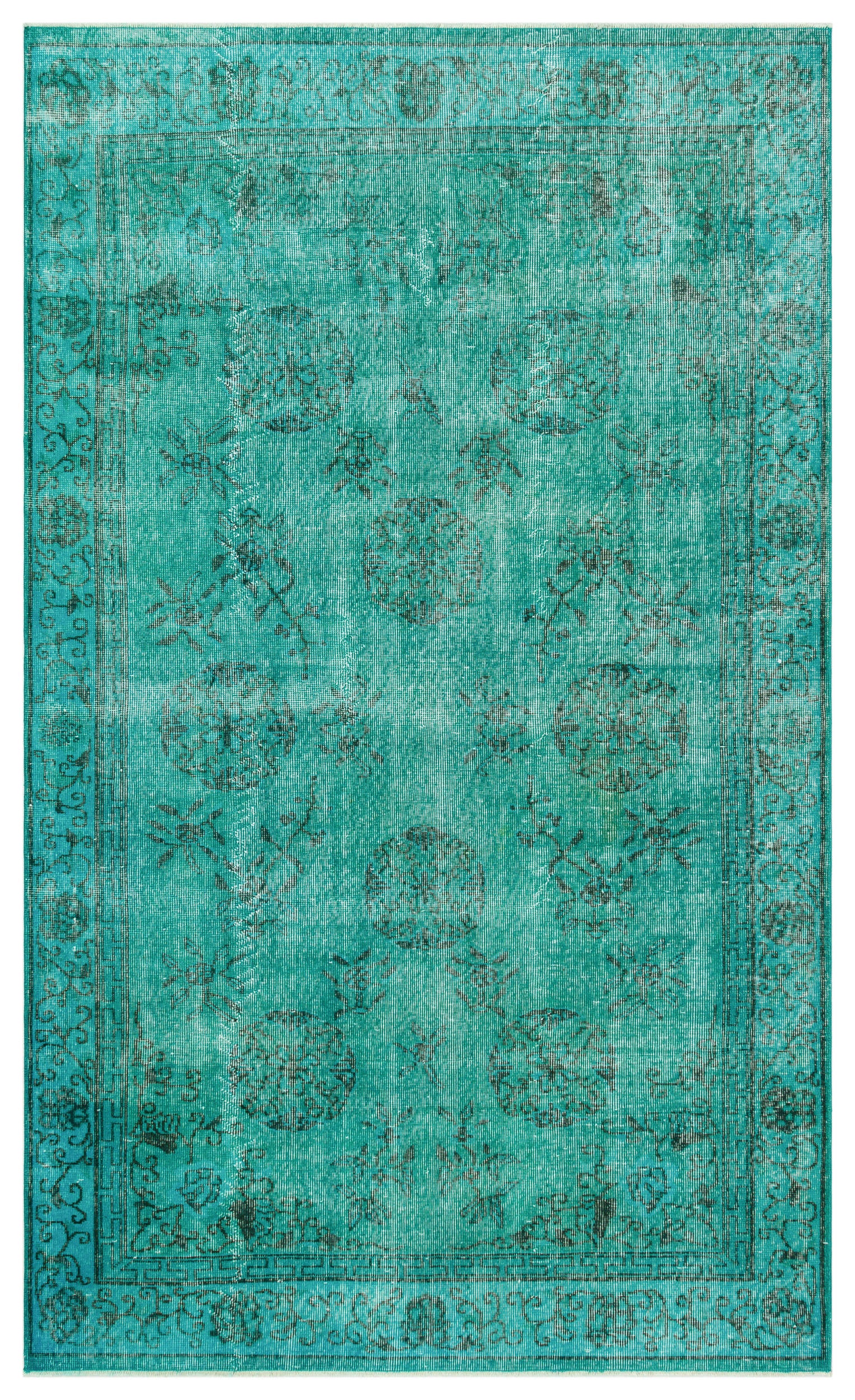 Turquoise  Over Dyed Vintage Rug 5'4'' x 8'10'' ft 162 x 268 cm