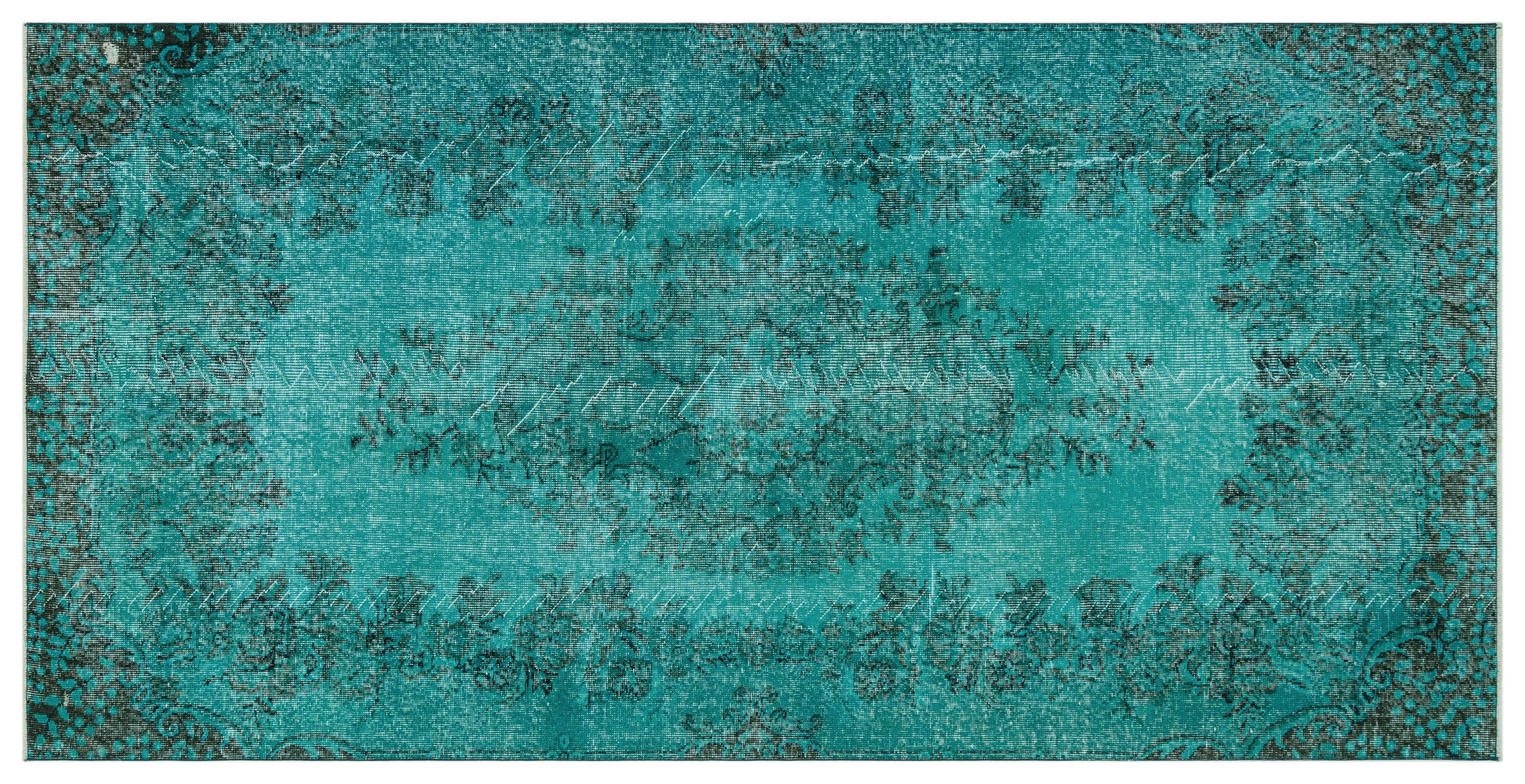 Turquoise  Over Dyed Vintage Rug 4'11'' x 9'11'' ft 150 x 302 cm