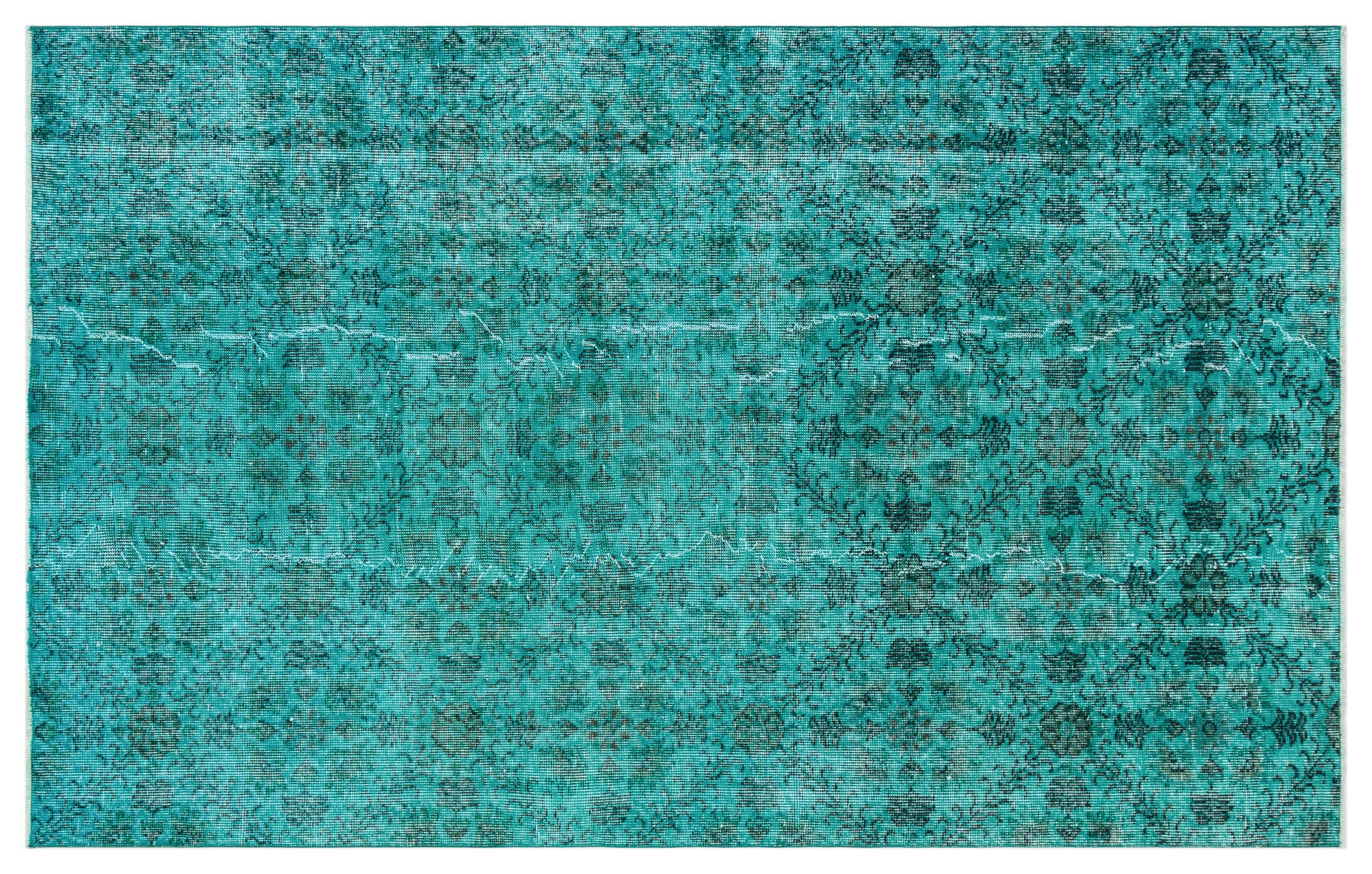 Turquoise  Over Dyed Vintage Rug 4'10'' x 7'9'' ft 147 x 235 cm