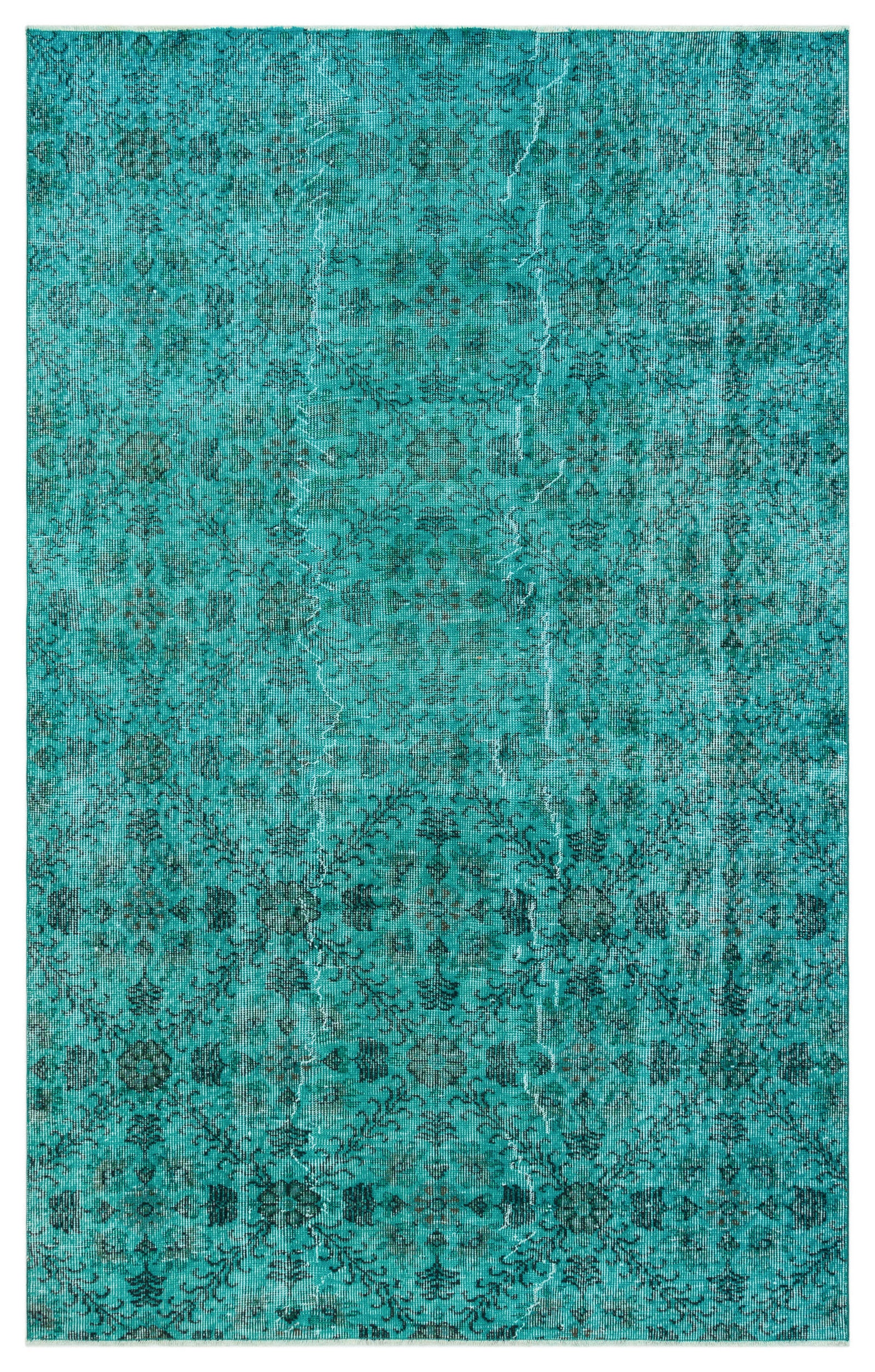 Turquoise  Over Dyed Vintage Rug 4'10'' x 7'9'' ft 147 x 235 cm