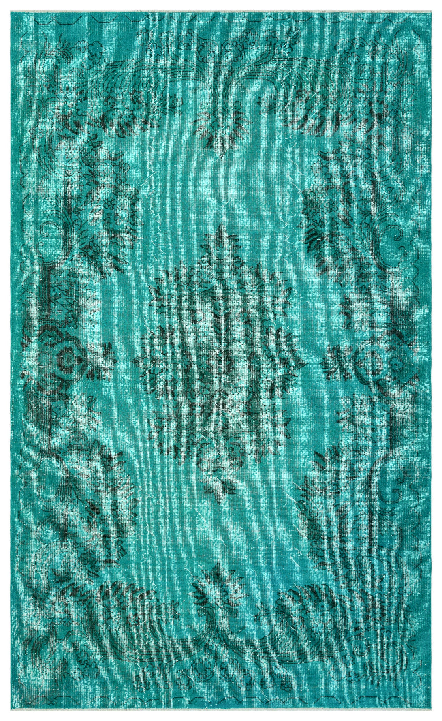 Turquoise  Over Dyed Vintage Rug 6'1'' x 9'11'' ft 185 x 301 cm