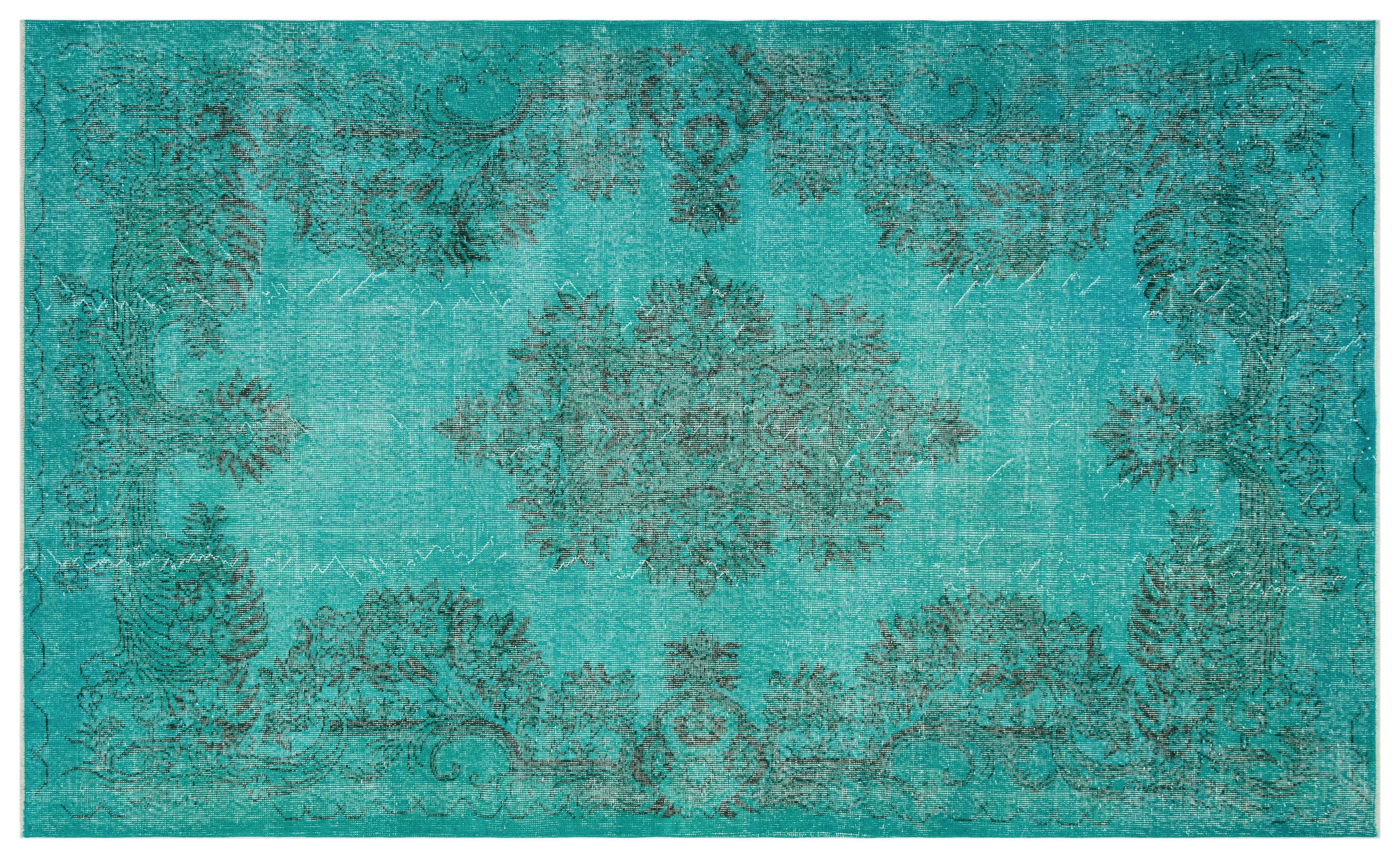 Turquoise  Over Dyed Vintage Rug 6'1'' x 9'11'' ft 185 x 301 cm