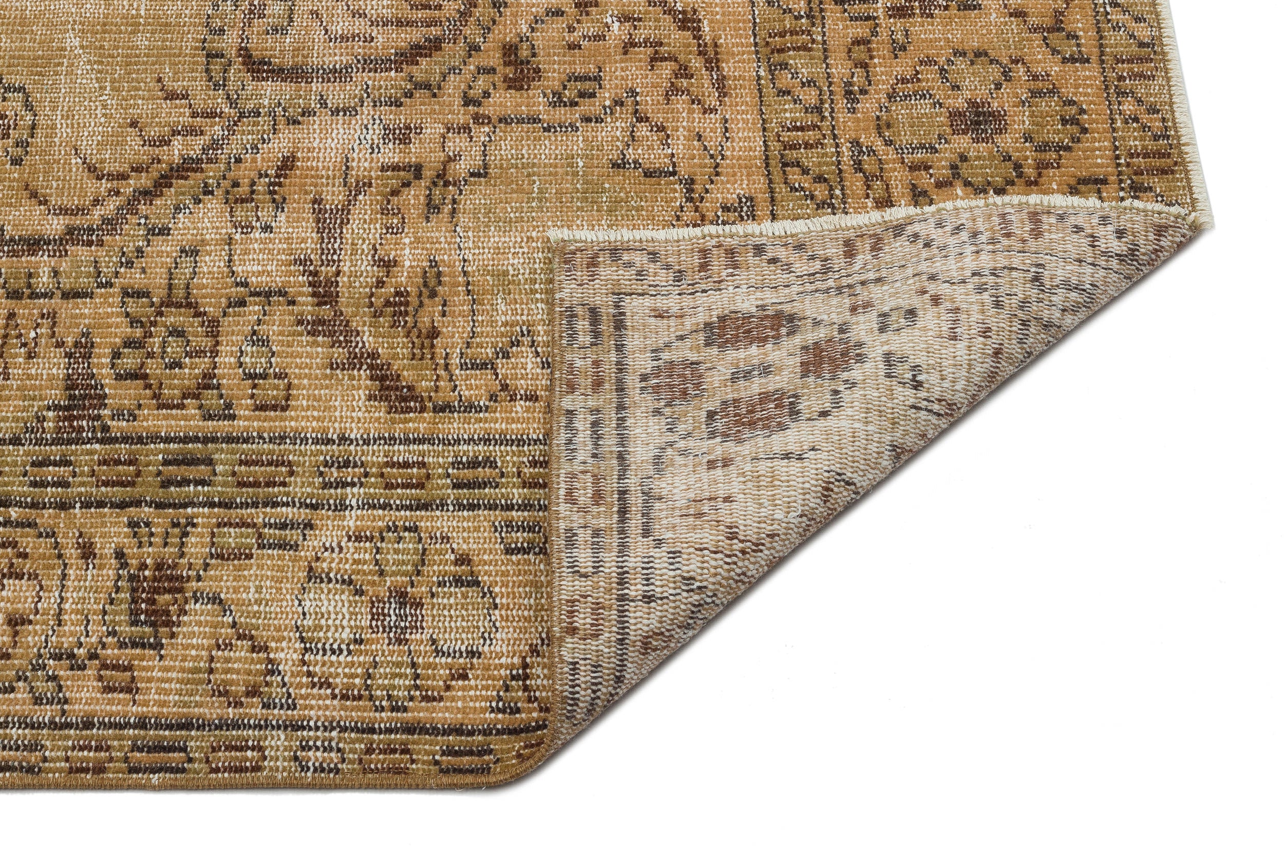 Brown Over Dyed Vintage Rug 5'5'' x 9'6'' ft 166 x 290 cm