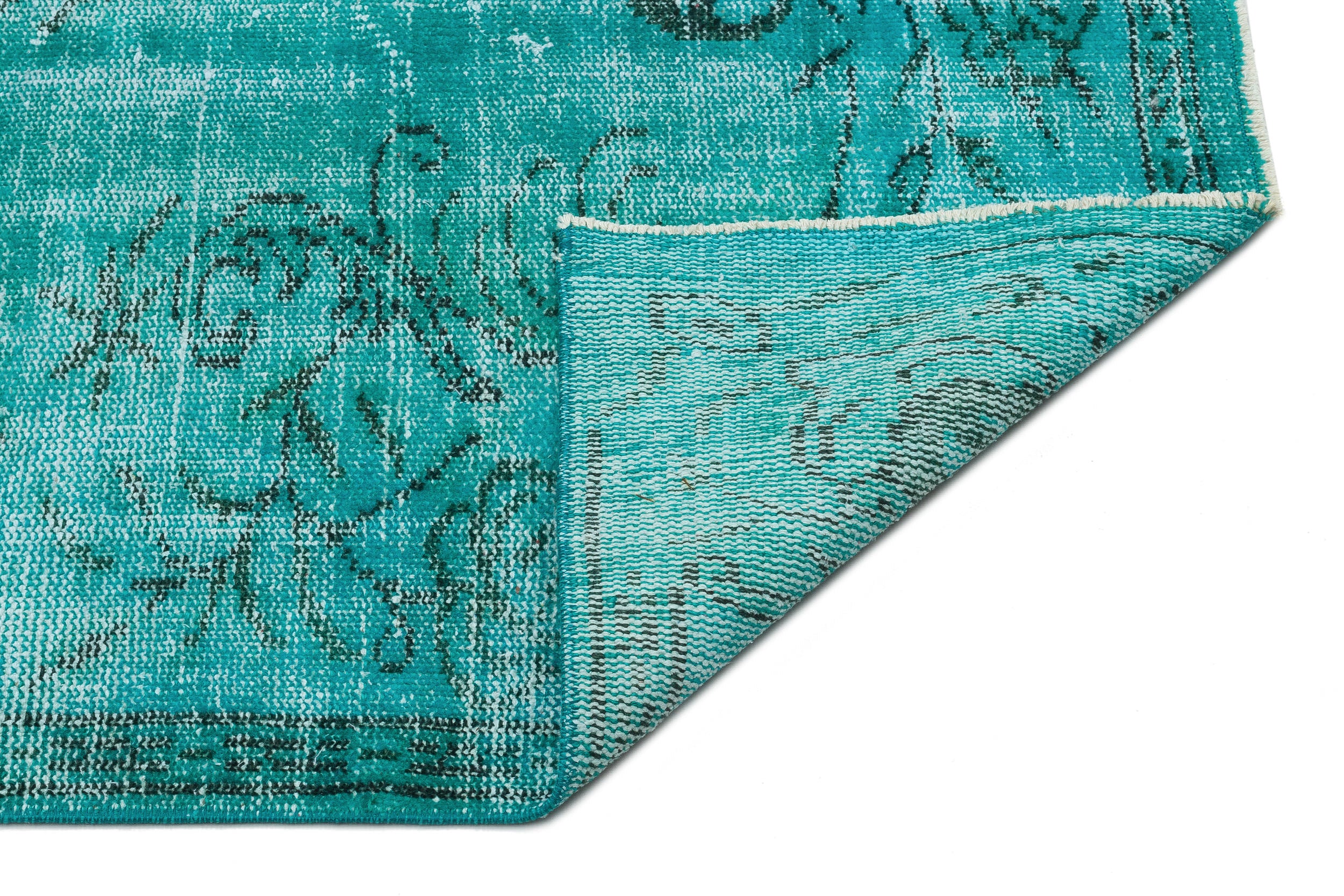Turquoise  Over Dyed Vintage Rug 5'12'' x 8'9'' ft 182 x 267 cm