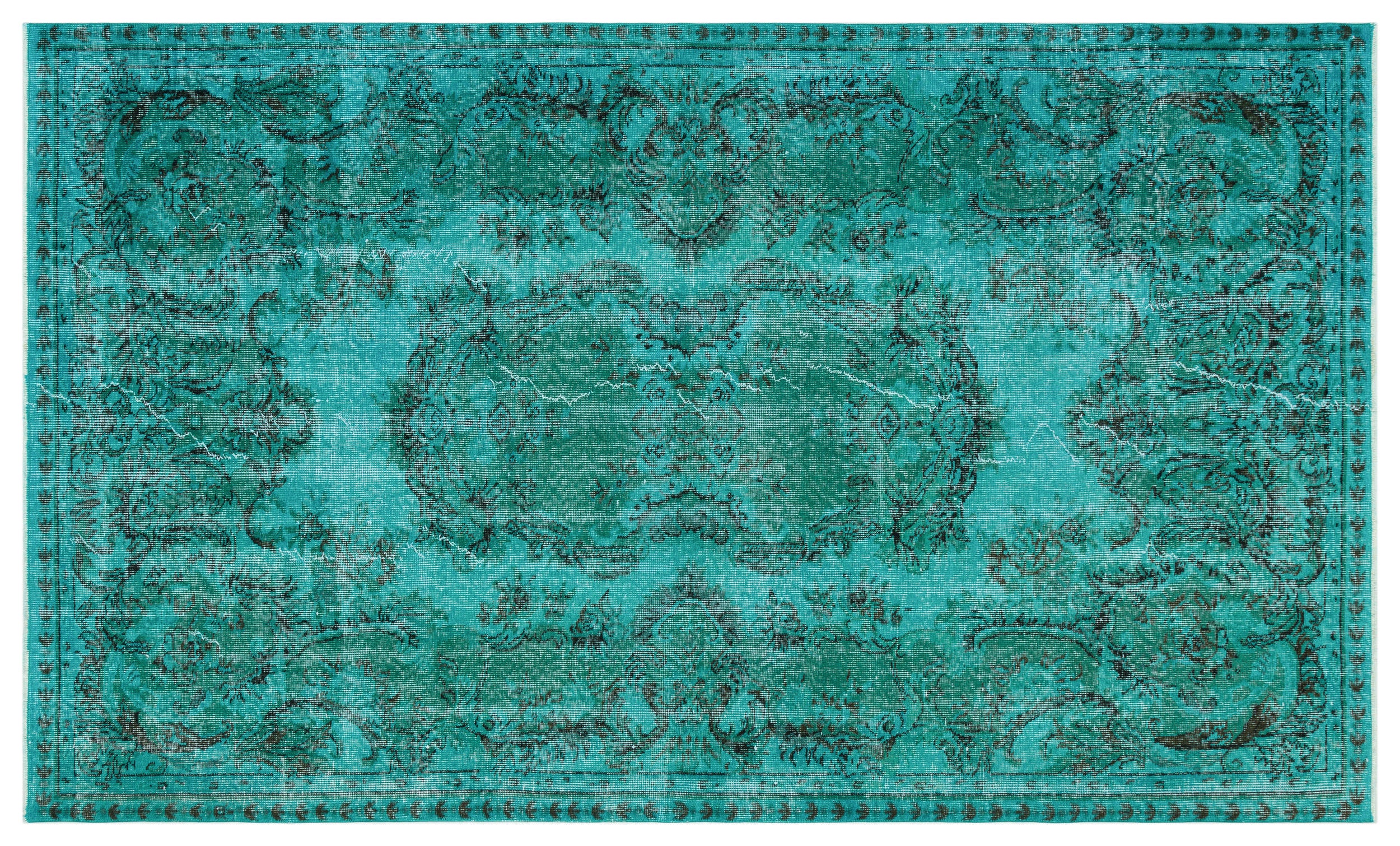 Turquoise  Over Dyed Vintage Rug 5'2'' x 8'9'' ft 158 x 266 cm