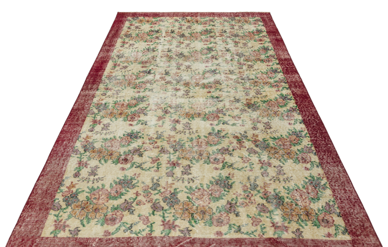 Retro Design Floral Over Dyed Vintage Rug 5'5'' x 9'1'' ft 166 x 278 cm