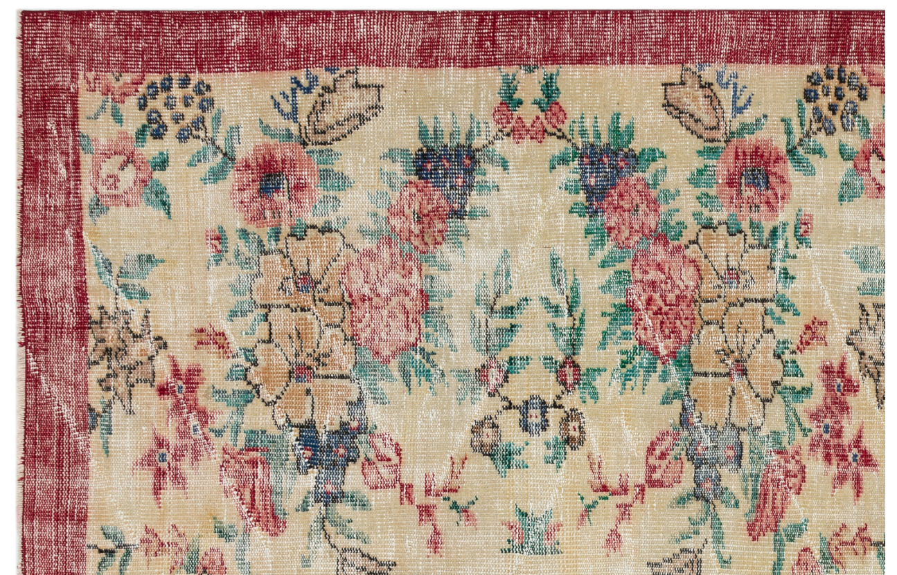 Retro Design Floral Over Dyed Vintage Rug 6'0'' x 9'1'' ft 184 x 278 cm