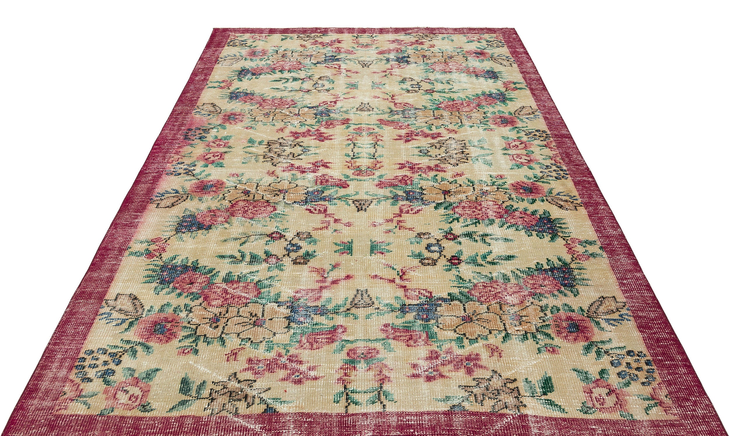Retro Design Floral Over Dyed Vintage Rug 6'0'' x 9'1'' ft 184 x 278 cm