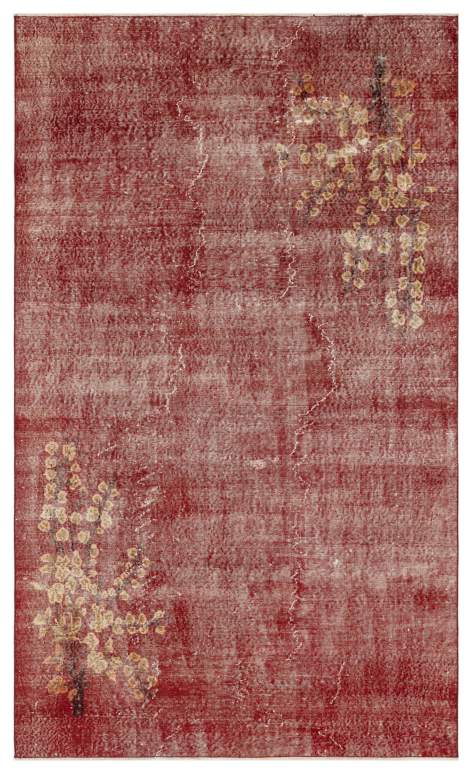 Retro Design Floral Over Dyed Vintage Rug 4'11'' x 8'4'' ft 151 x 255 cm