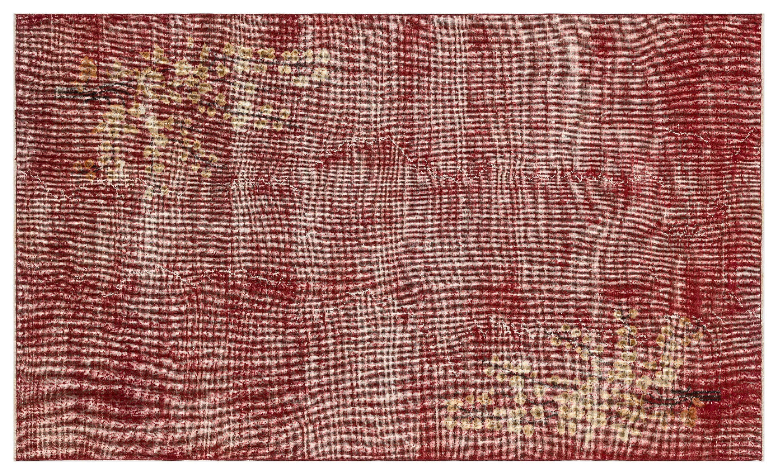 Retro Design Floral Over Dyed Vintage Rug 4'11'' x 8'4'' ft 151 x 255 cm