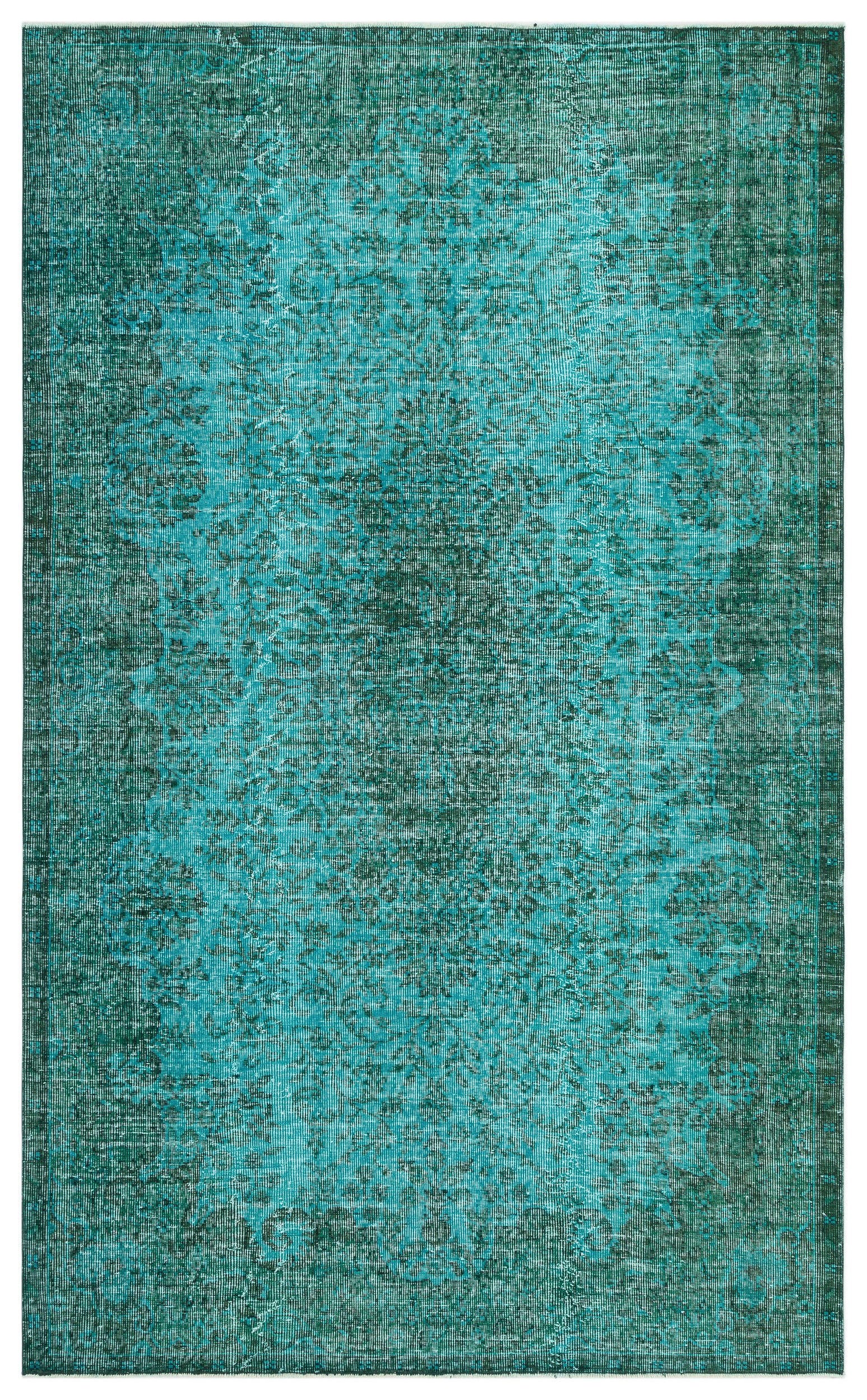 Turquoise  Over Dyed Vintage Rug 5'7'' x 9'1'' ft 170 x 278 cm
