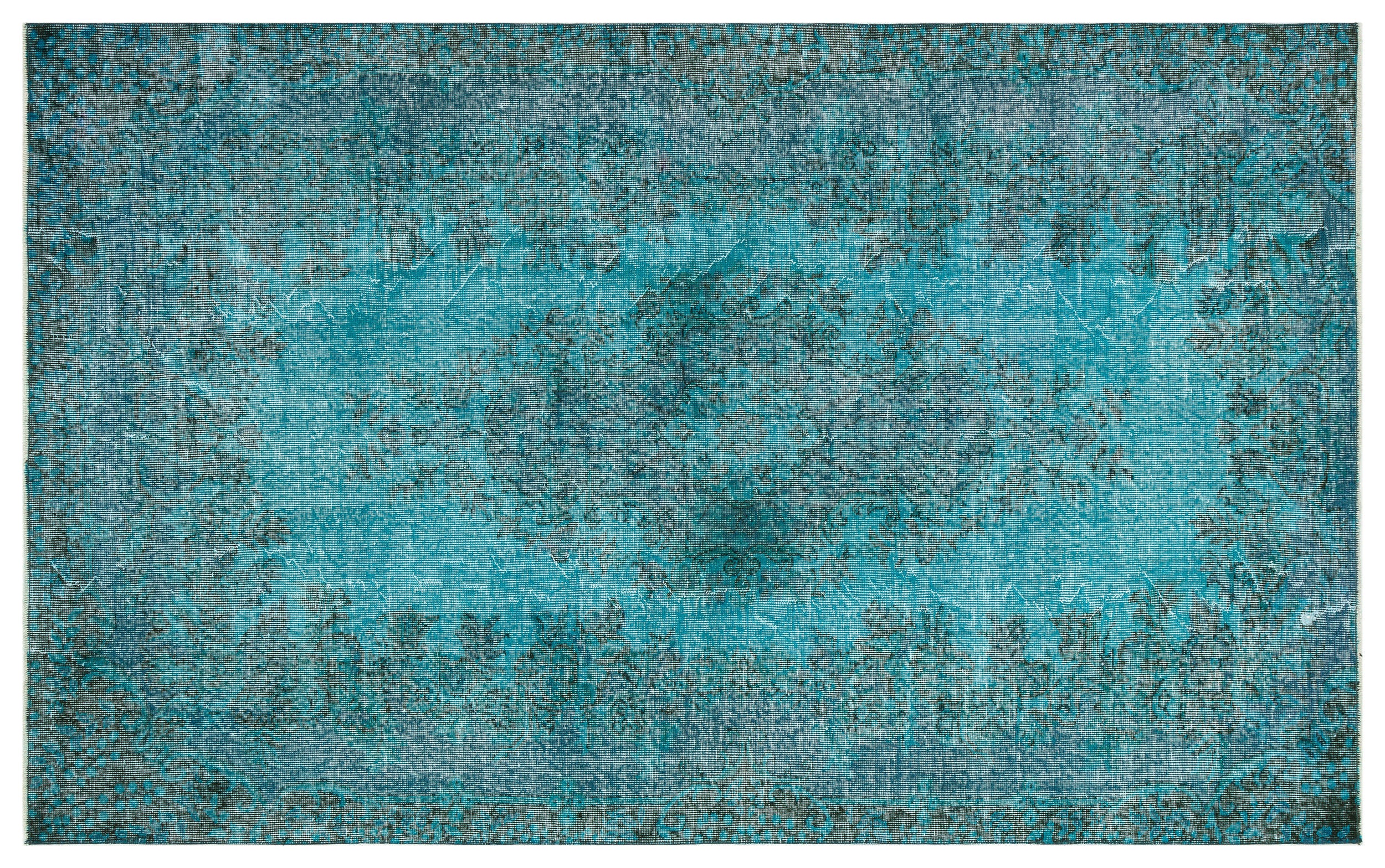 Turquoise  Over Dyed Vintage Rug 5'4'' x 8'7'' ft 163 x 262 cm