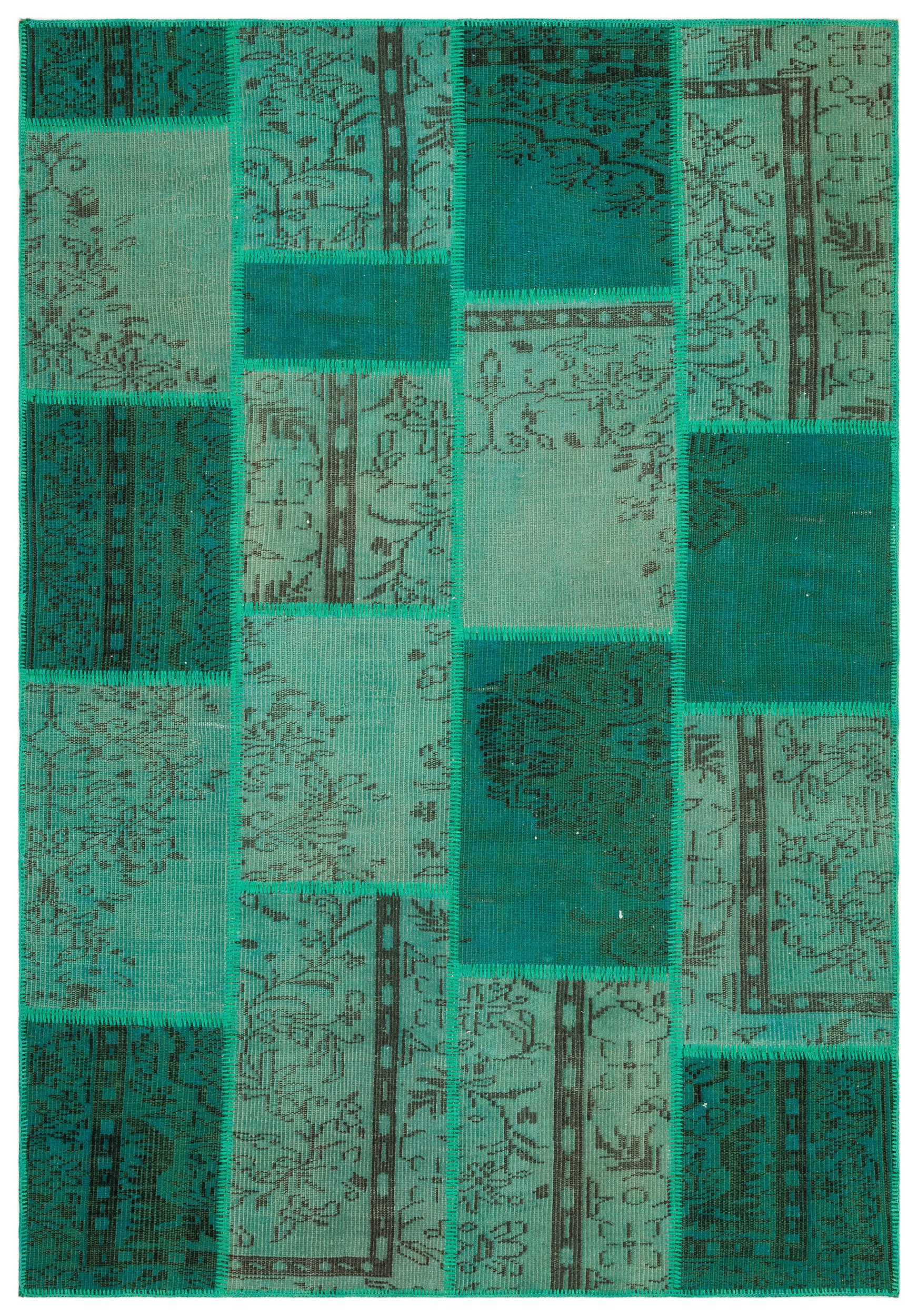 Green Over Dyed Patchwork Unique Rug 5'3'' x 7'7'' ft 161 x 232 cm