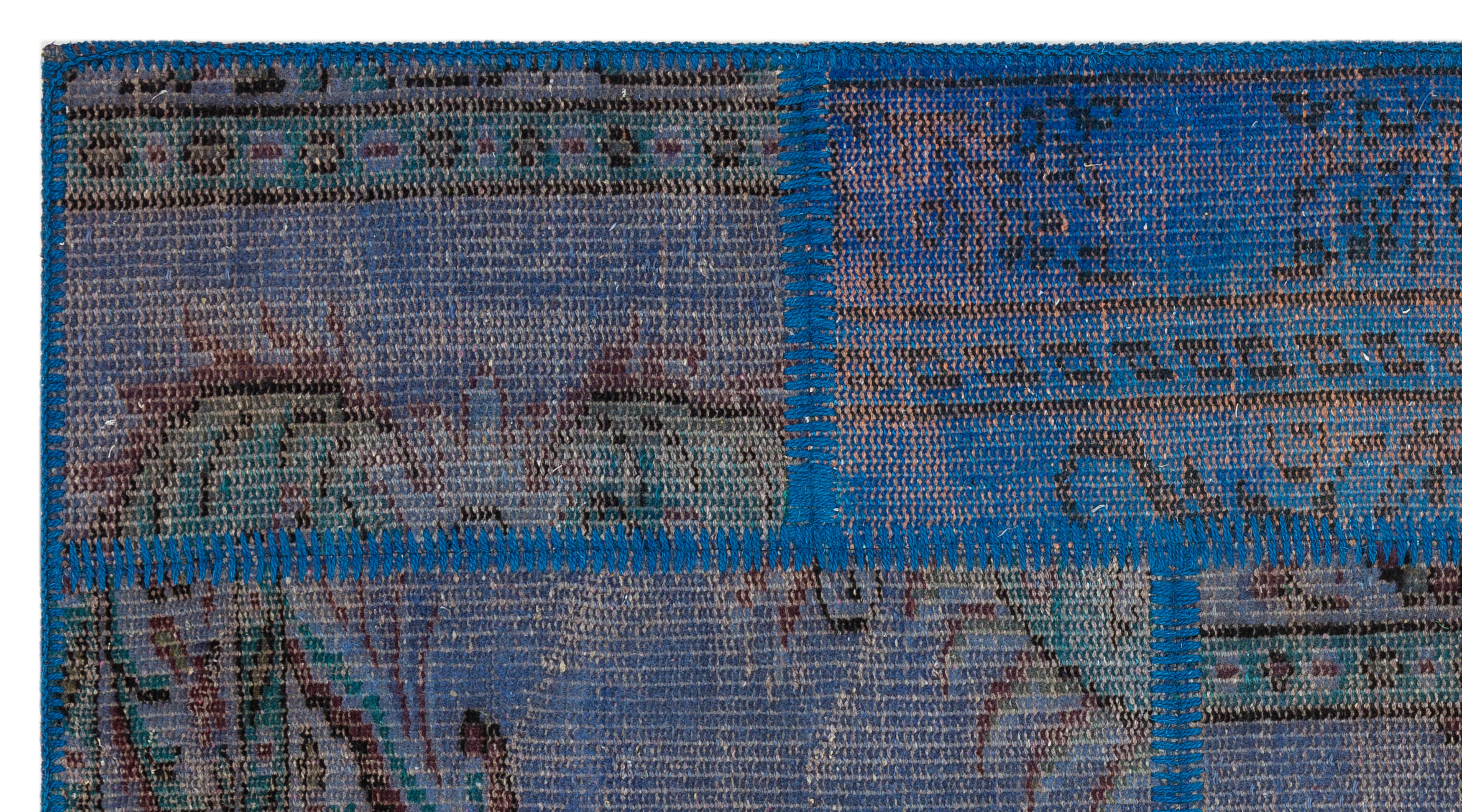 Blue Over Dyed Patchwork Unique Rug 2'8'' x 4'11'' ft 82 x 151 cm