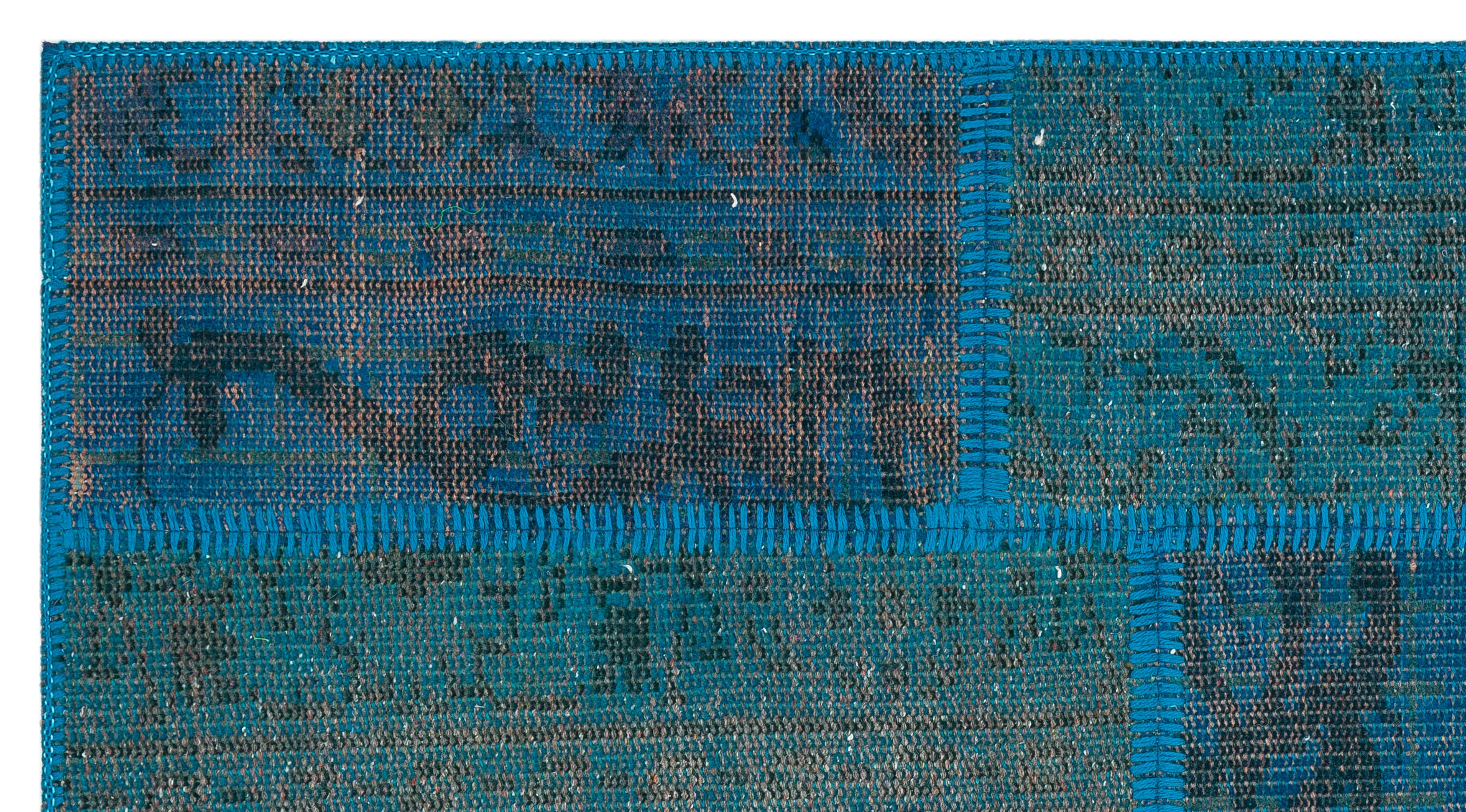 Blue Over Dyed Patchwork Unique Rug 2'8'' x 4'12'' ft 82 x 152 cm