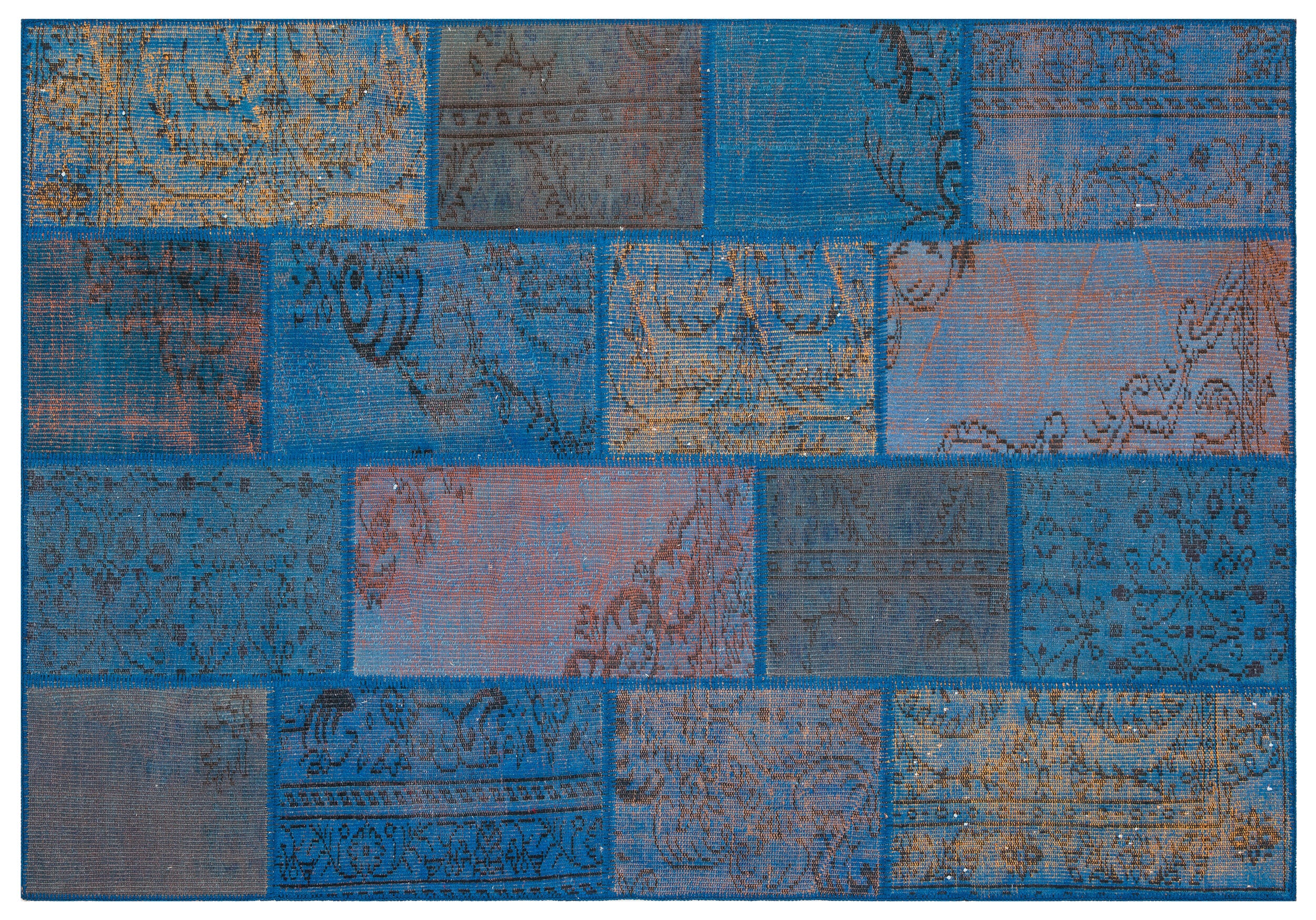 Blue Over Dyed Patchwork Unique Rug 5'4'' x 7'8'' ft 162 x 234 cm