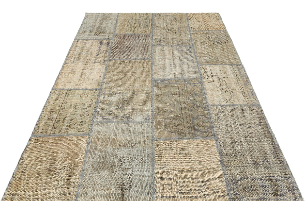 Beige Over Dyed Patchwork Unique Rug 5'4'' x 7'7'' ft 162 x 232 cm