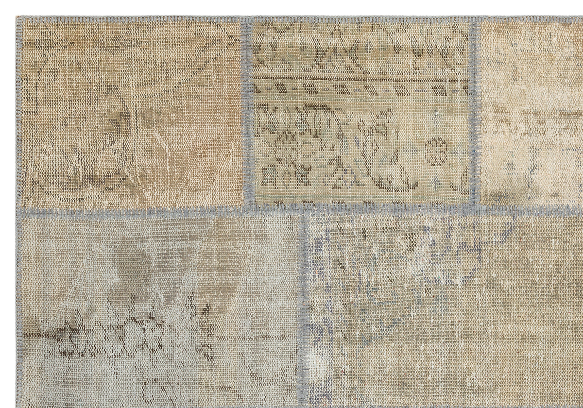 Beige Over Dyed Patchwork Unique Rug 5'4'' x 7'7'' ft 162 x 232 cm
