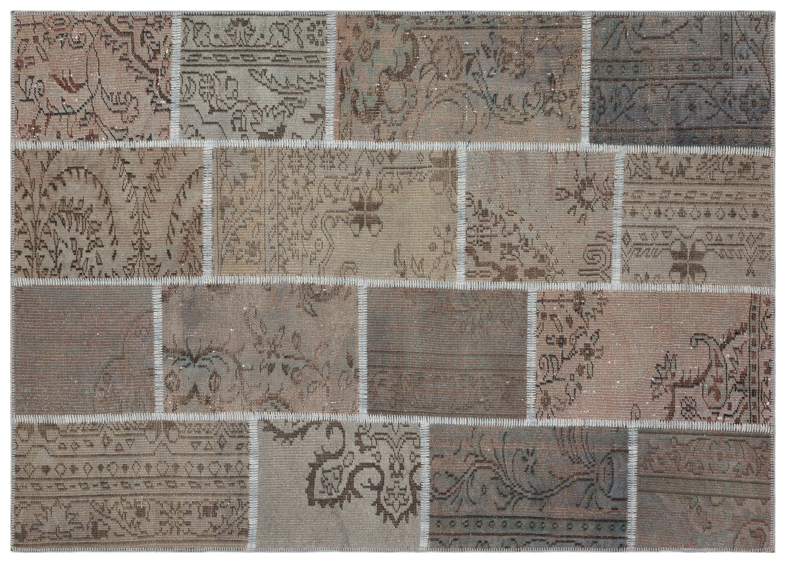 Gray Over Dyed Patchwork Unique Rug 5'4'' x 7'6'' ft 162 x 228 cm