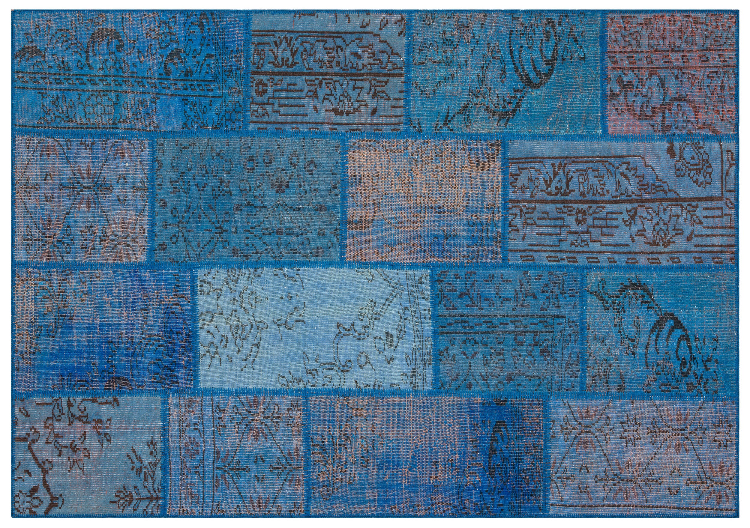 Blue Over Dyed Patchwork Unique Rug 5'4'' x 7'7'' ft 162 x 231 cm