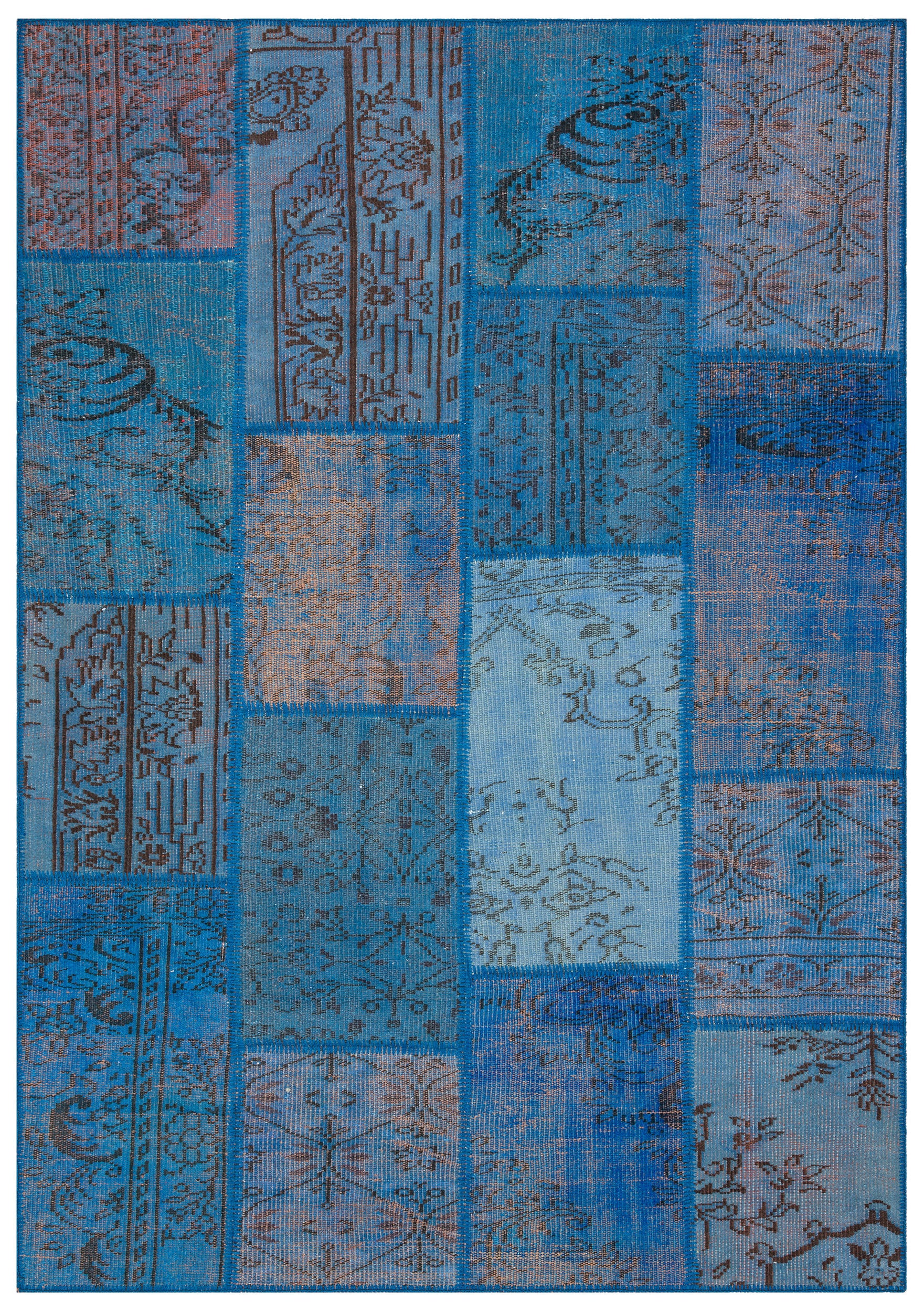 Blue Over Dyed Patchwork Unique Rug 5'4'' x 7'7'' ft 162 x 231 cm