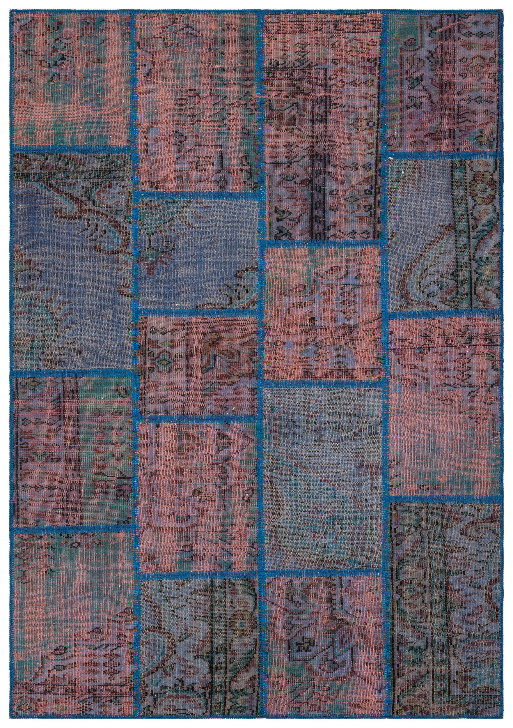 Blue Over Dyed Patchwork Unique Rug 5'4'' x 7'7'' ft 162 x 231 cm