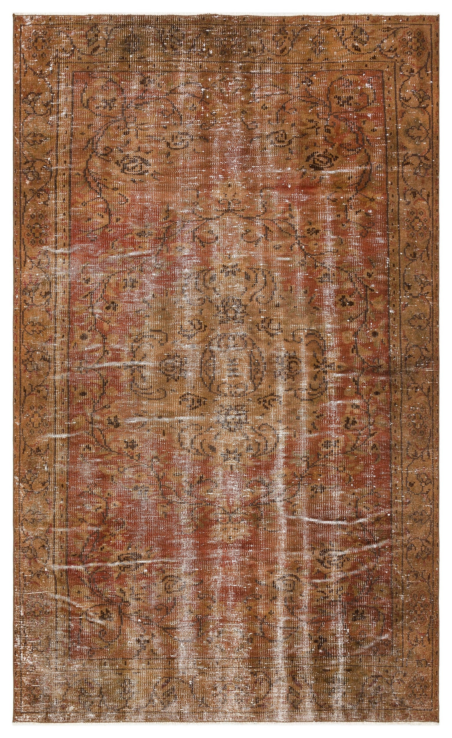Traditional Design Brown Over Dyed Vintage Rug 4'12'' x 8'2'' ft 152 x 250 cm