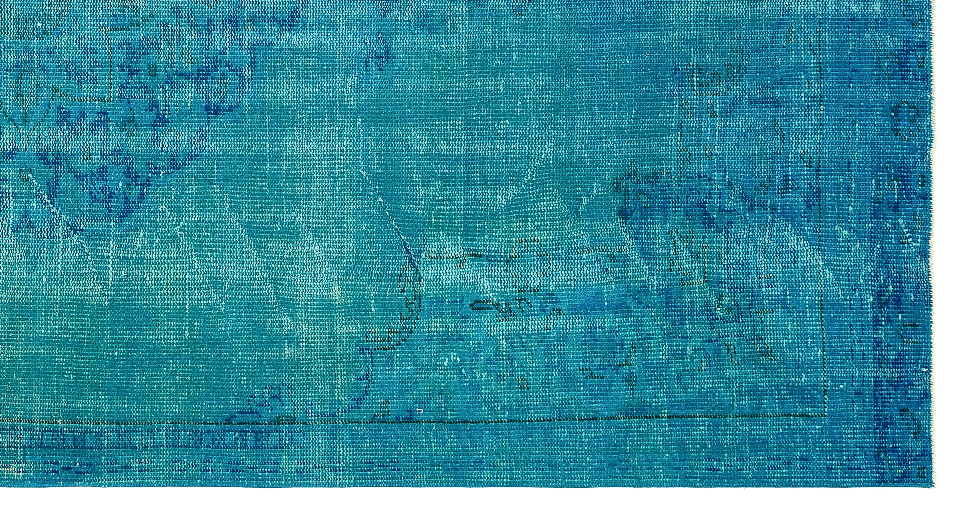 Traditional Design Turquoise Over Dyed Vintage Rug 5'5'' x 10'2'' ft 165 x 311 cm