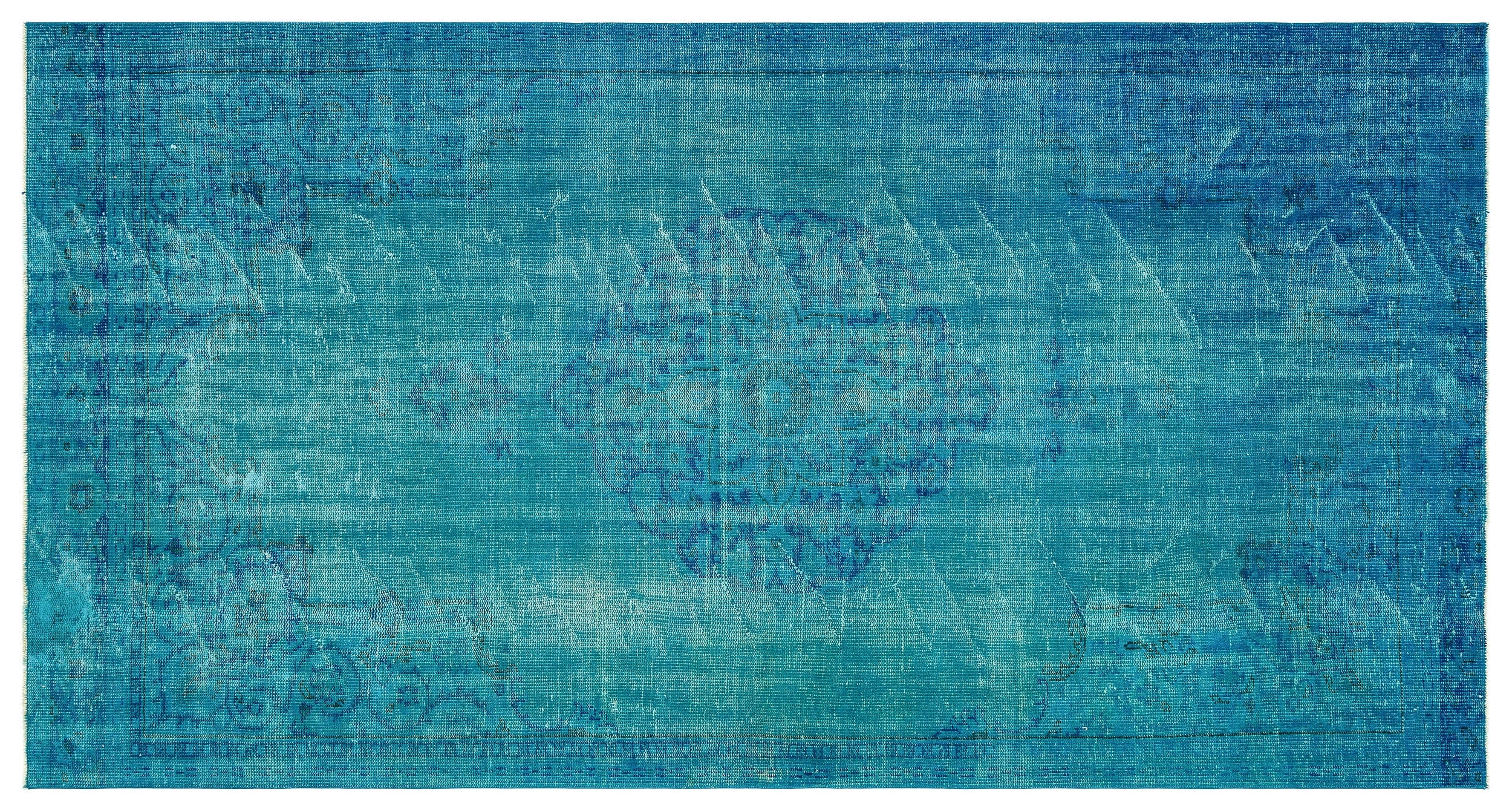 Traditional Design Turquoise Over Dyed Vintage Rug 5'5'' x 10'2'' ft 165 x 311 cm