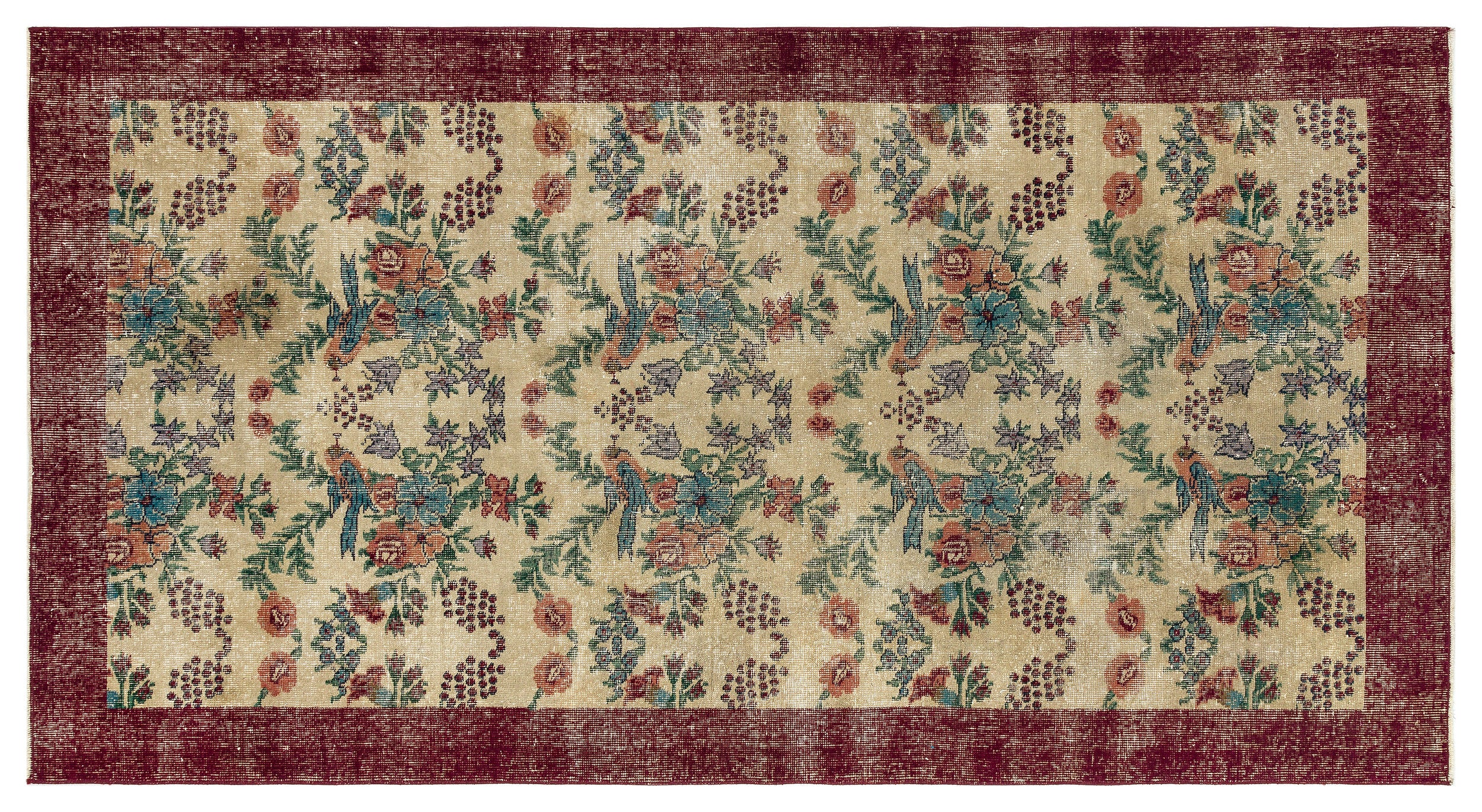 Retro Design Floral Over Dyed Vintage Rug 4'4'' x 8'1'' ft 133 x 247 cm