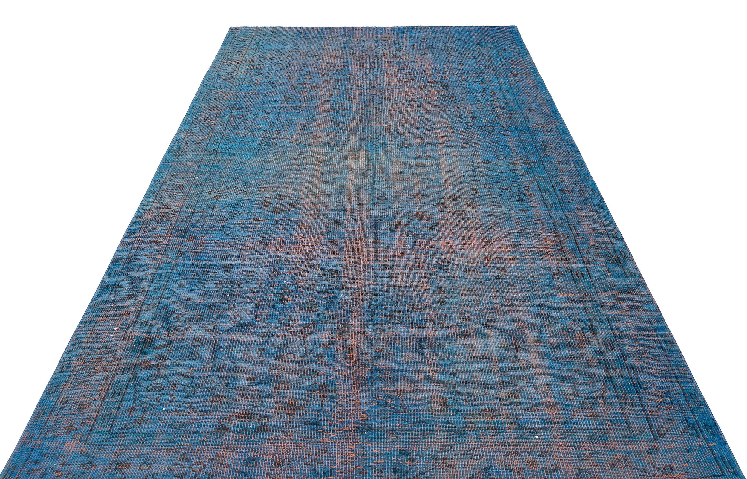 Retro Design Blue Over Dyed Vintage Rug 5'10'' x 9'1'' ft 179 x 278 cm