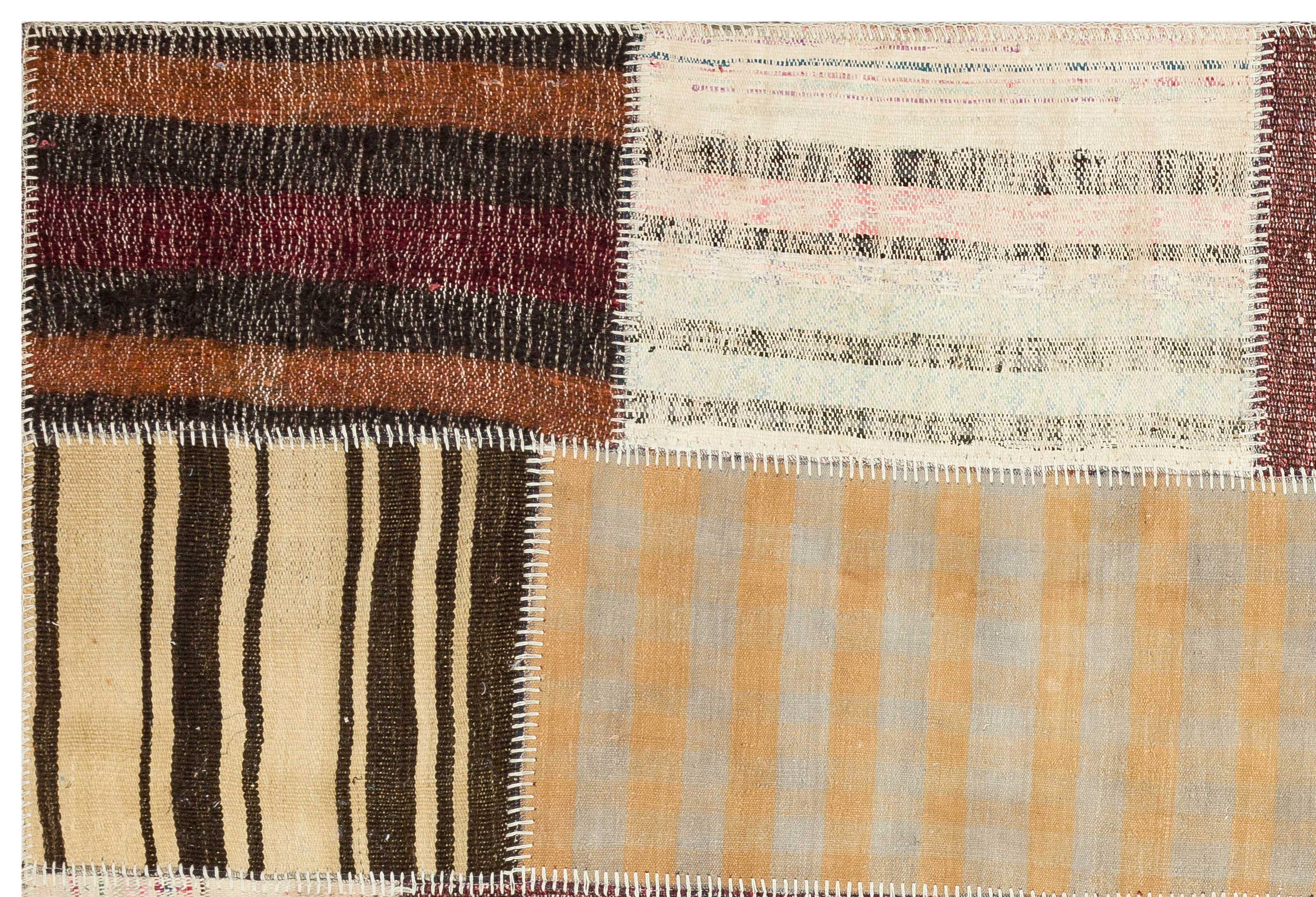 Striped Over Dyed Kilim Patchwork Unique Rug 5'3'' x 7'7'' ft 159 x 230 cm