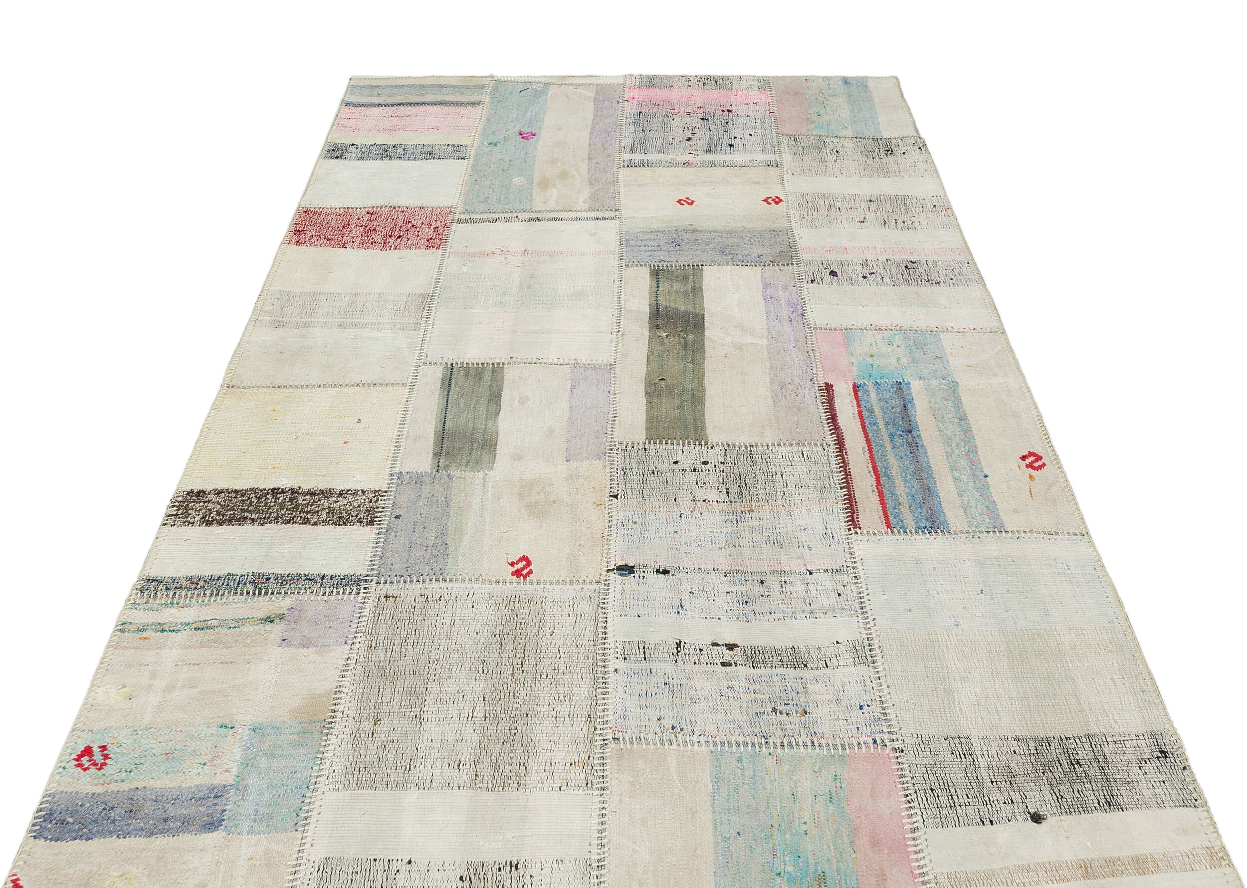 Striped Over Dyed Kilim Patchwork Unique Rug 5'1'' x 7'7'' ft 155 x 230 cm