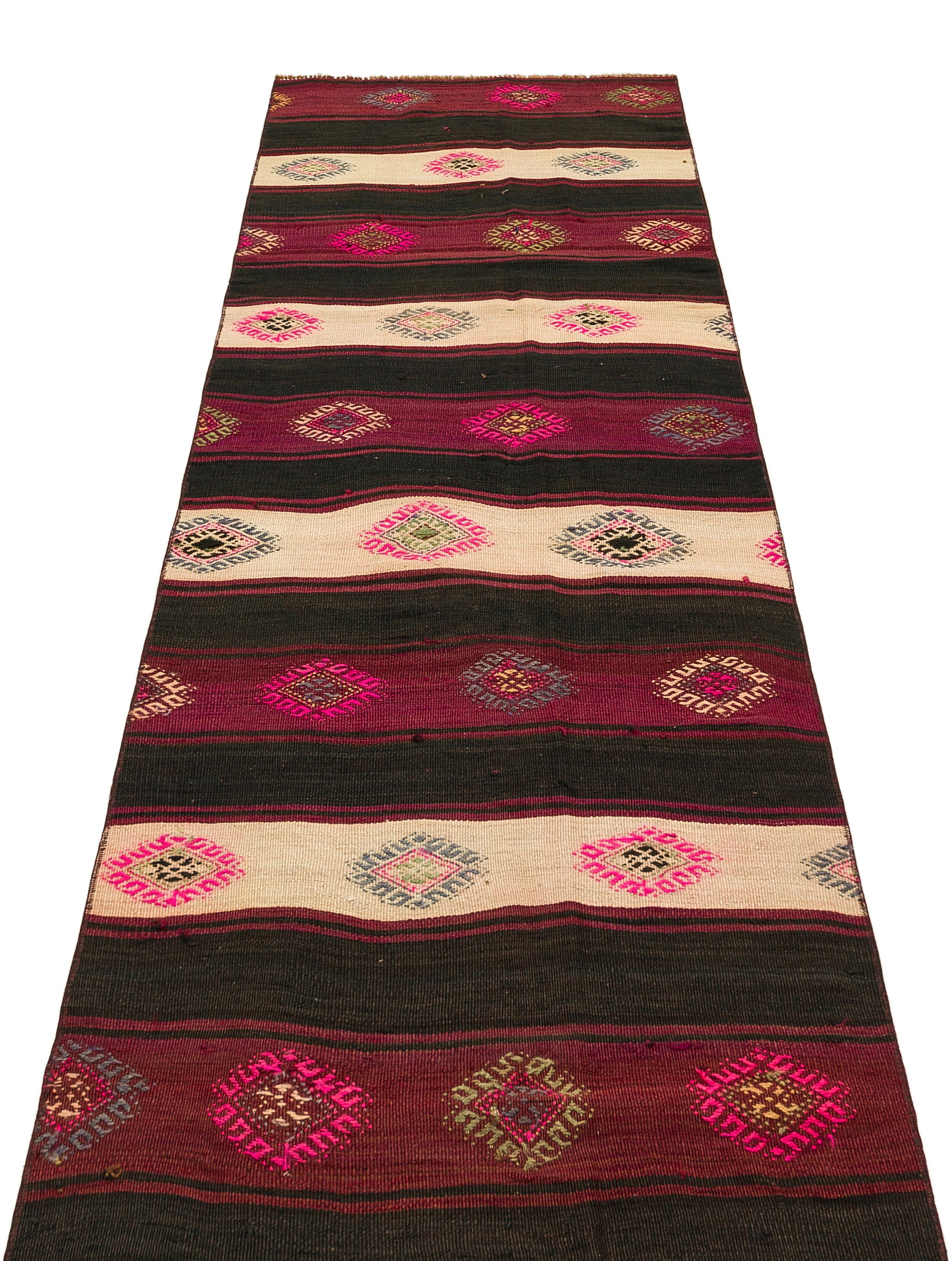 Striped Over Dyed Kilim Rug 2'7'' x 9'6'' ft 80 x 290 cm