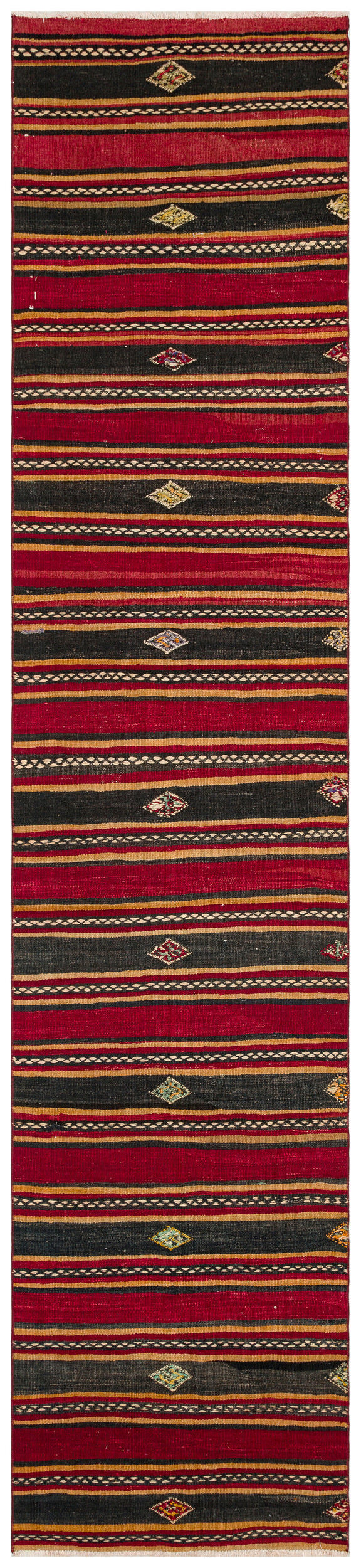 Striped Design Hand Knotted Kilim Runner 2'8'' x 11'2'' ft 82 x 341 cm