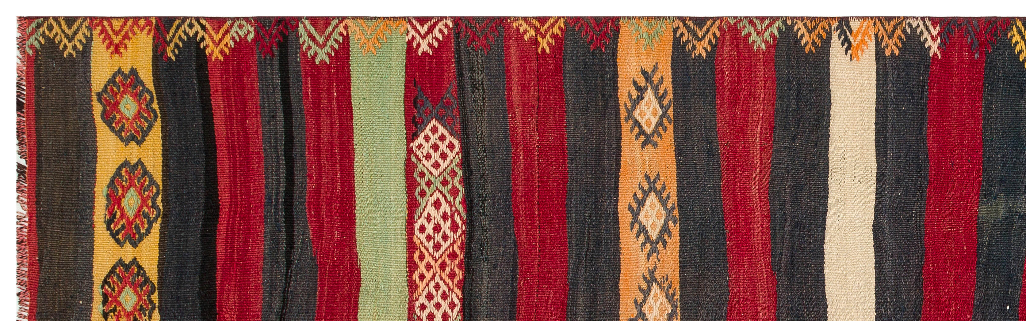 Striped Over Dyed Kilim Rug 3'1'' x 10'2'' ft 94 x 310 cm