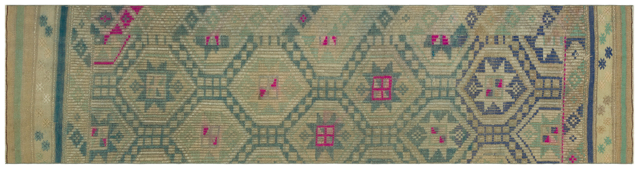 Geometric Design Hand Knotted Kilim Runner 2'9'' x 10'3'' ft 85 x 313 cm