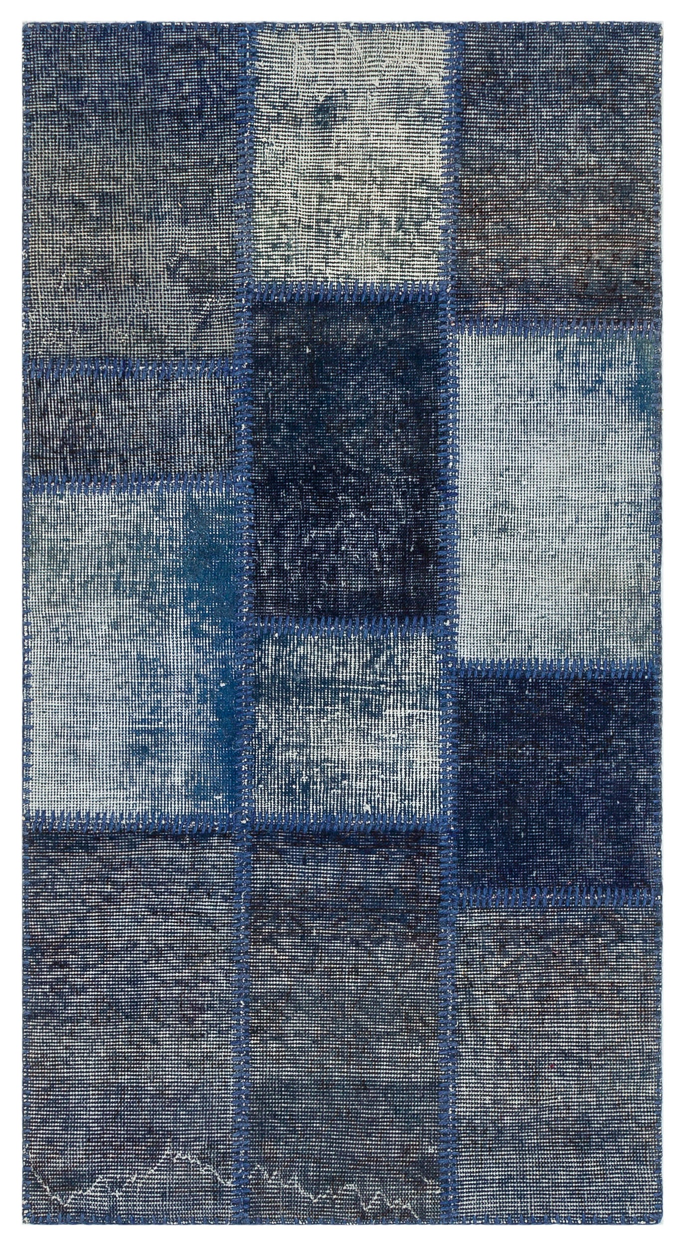 Black Over Dyed Patchwork Unique Rug 2'7'' x 4'11'' ft 80 x 150 cm