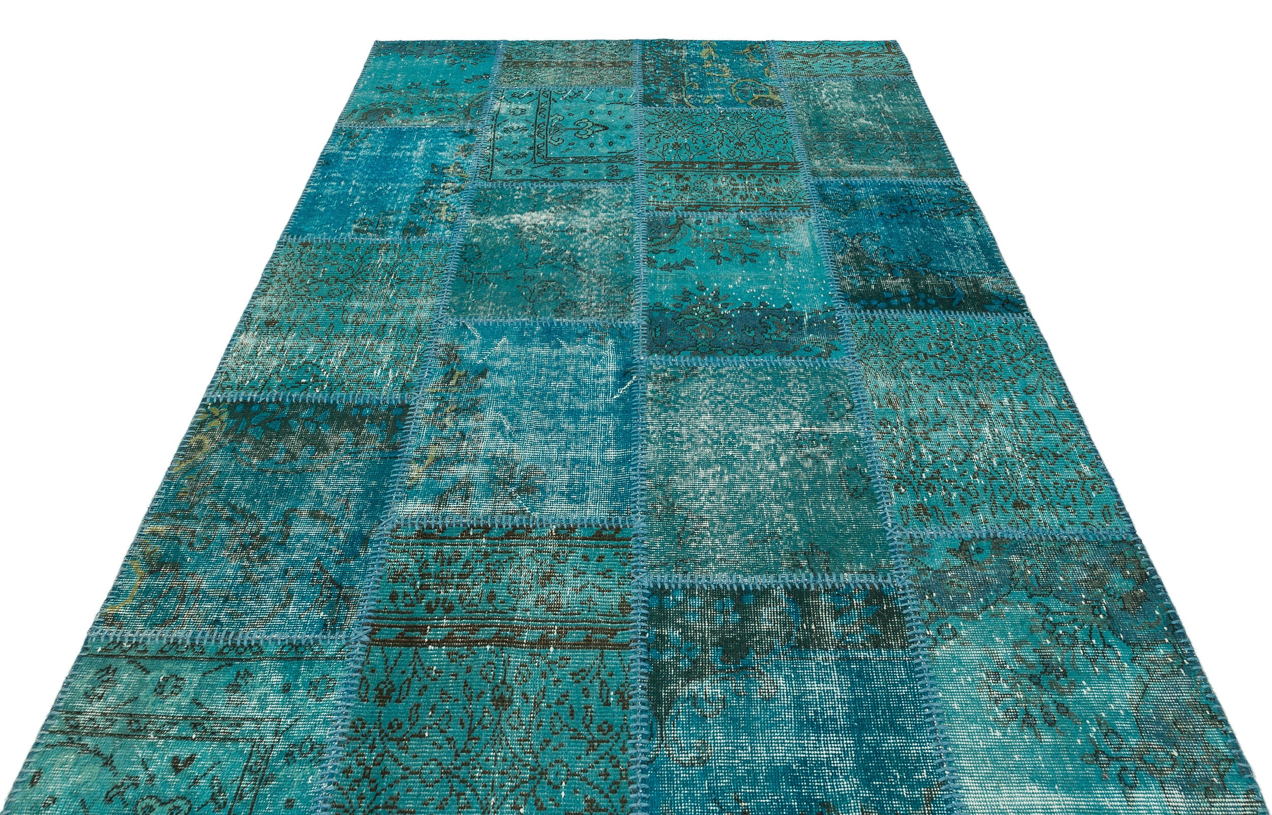 Turquoise Over Dyed Patchwork Unique Rug 5'3'' x 7'8'' ft 161 x 233 cm
