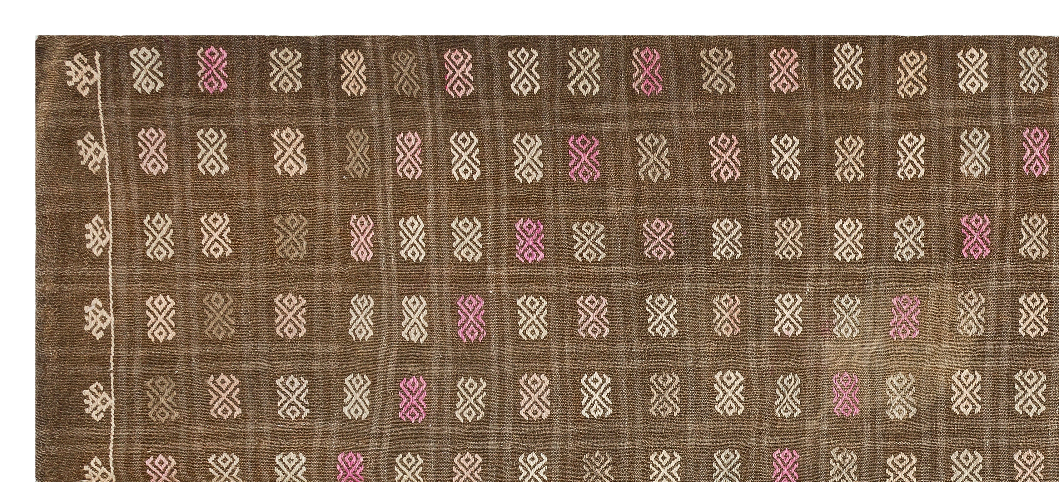 Geometric Over Dyed Kilim Rug 4'6'' x 10'0'' ft 137 x 305 cm