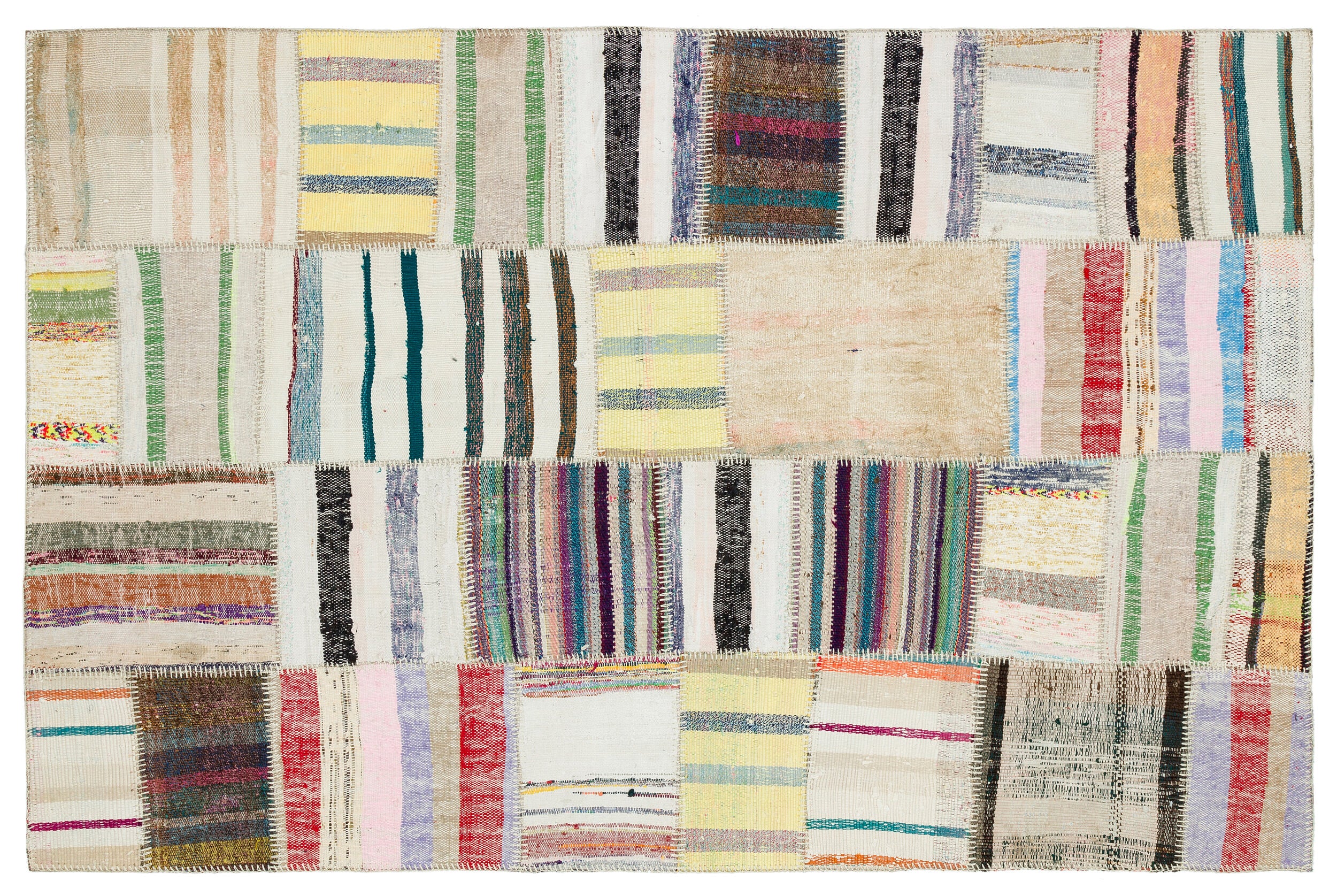 Naturel Over Dyed Kilim Patchwork Unique Rug 4'11'' x 7'7'' ft 149 x 230 cm