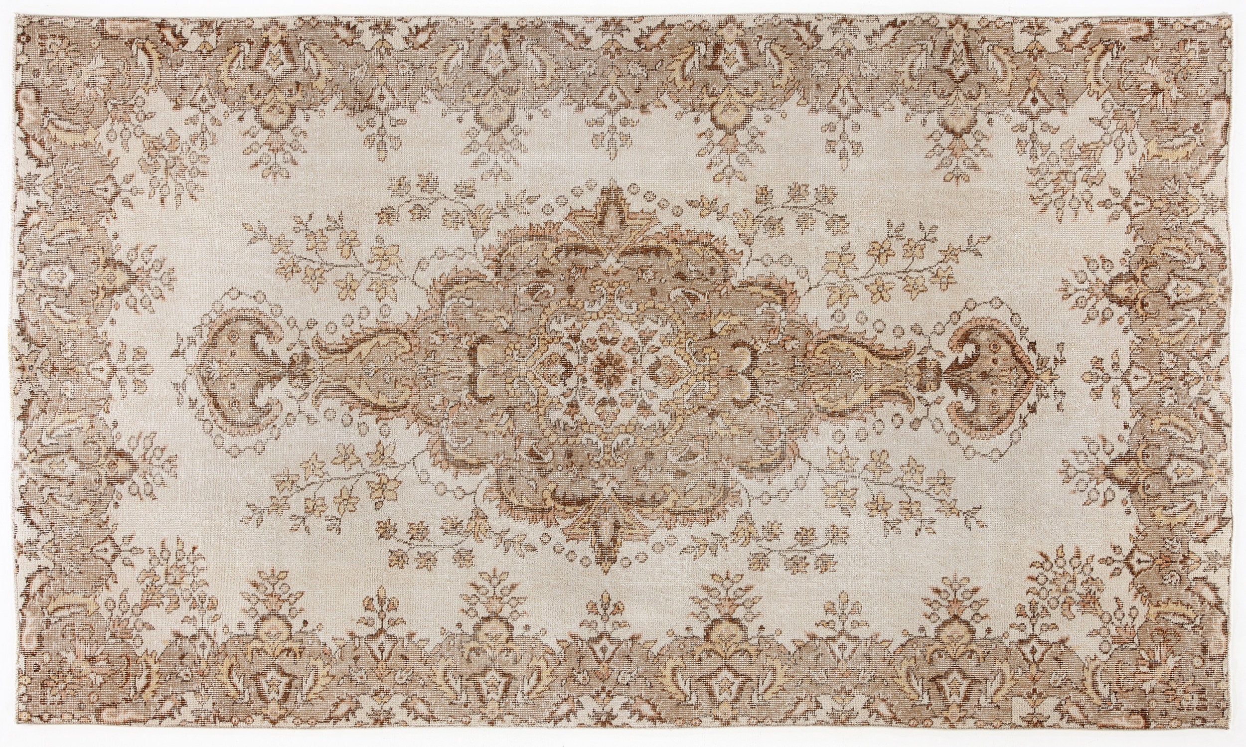 Beige Over Dyed Vintage Rug 5'3'' x 9'1'' ft 161 x 278 cm