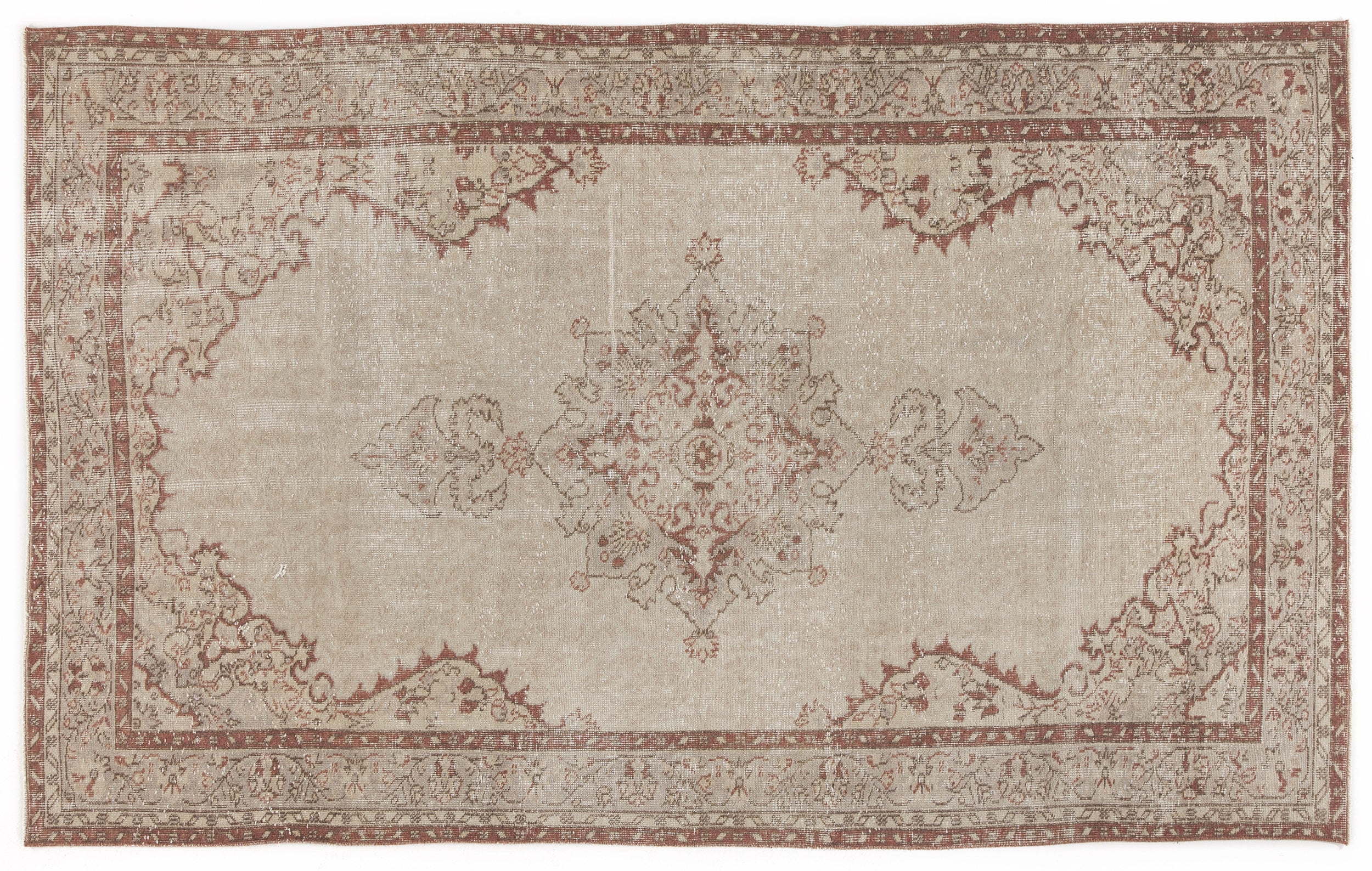 Beige Over Dyed Vintage Rug 5'5'' x 8'11'' ft 165 x 271 cm