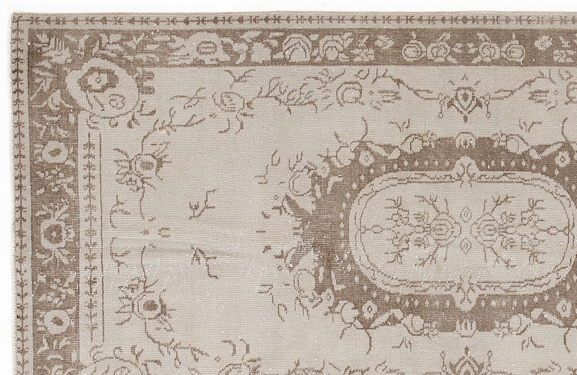 Beige Over Dyed Vintage Rug 3'9'' x 7'1'' ft 115 x 215 cm